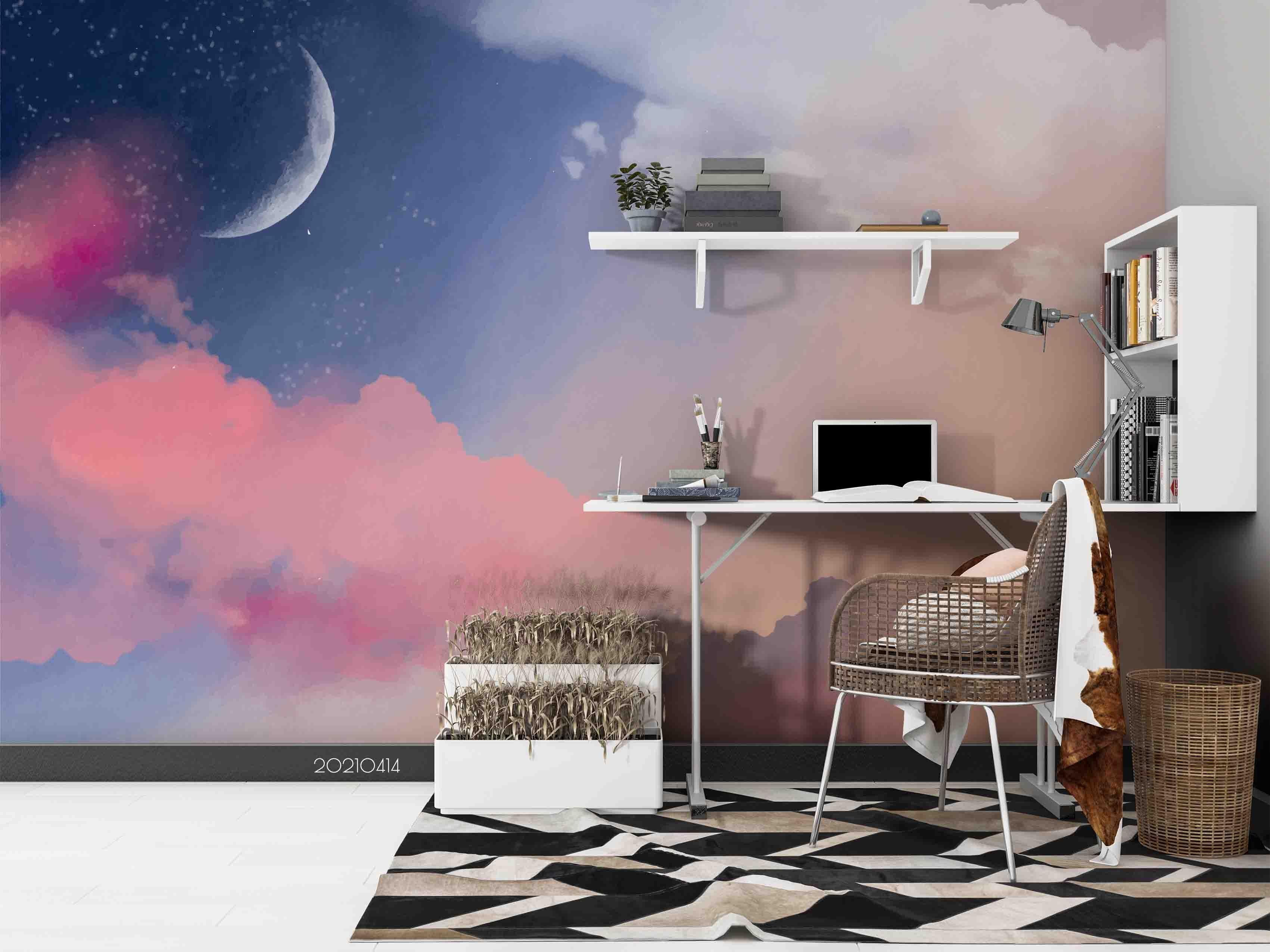 3D Watercolor Sky Cloud Moon Wall Mural Wallpaper LQH 191- Jess Art Decoration