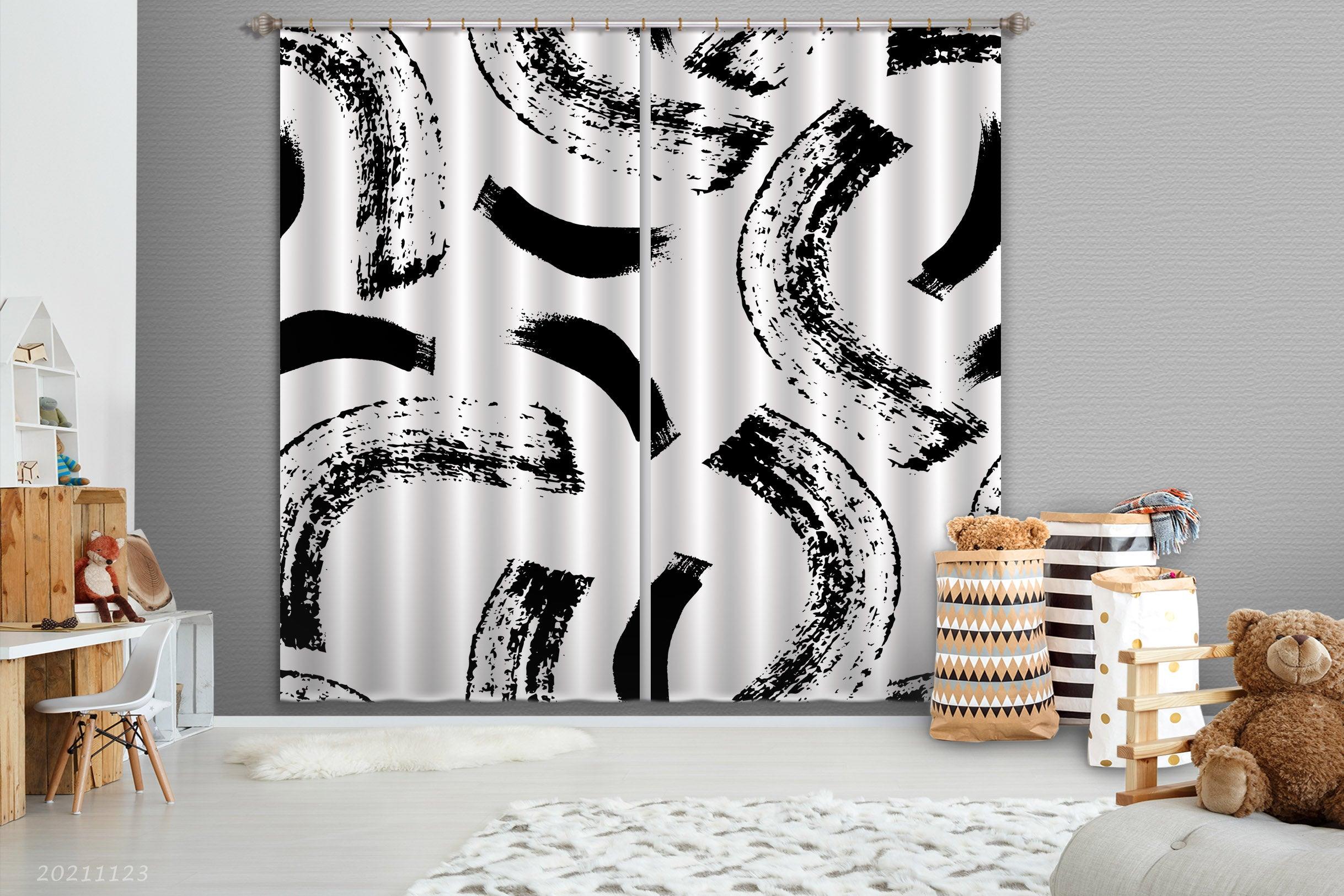 3D Abstract Black Geometry Curtains and Drapes LQH 34- Jess Art Decoration