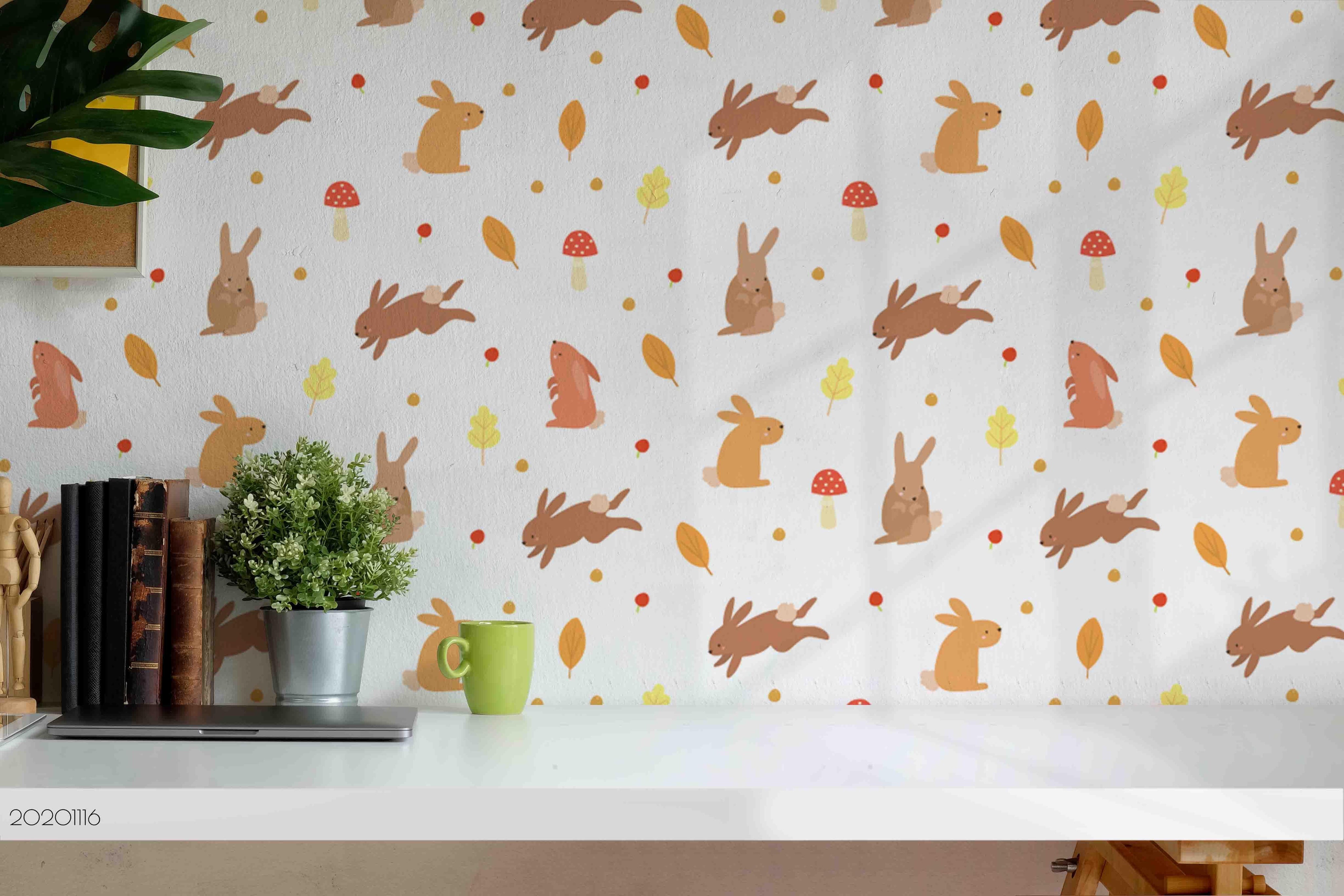 3D Cartoon Bunny Animal Mushroom Plant Wall Mural Wallpaper LXL- Jess Art Decoration