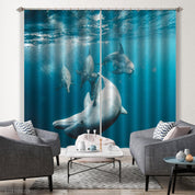 3D Blue Seabed Dolphin Pattern Curtains and Drapes GD 816- Jess Art Decoration