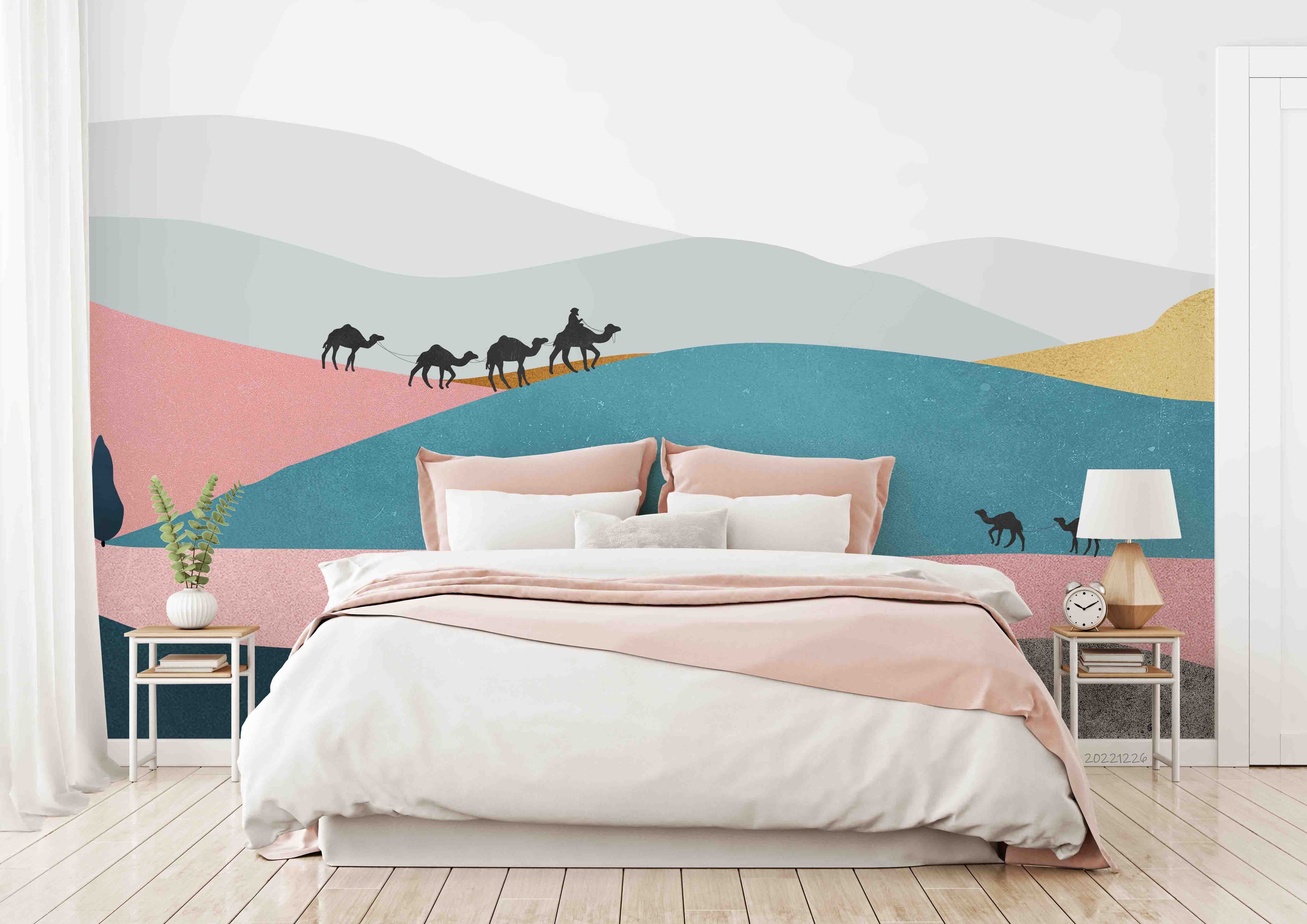 3D Abstract Artistic Lines Desert Camel Cactus Wall Mural Wallpaper GD 1992- Jess Art Decoration