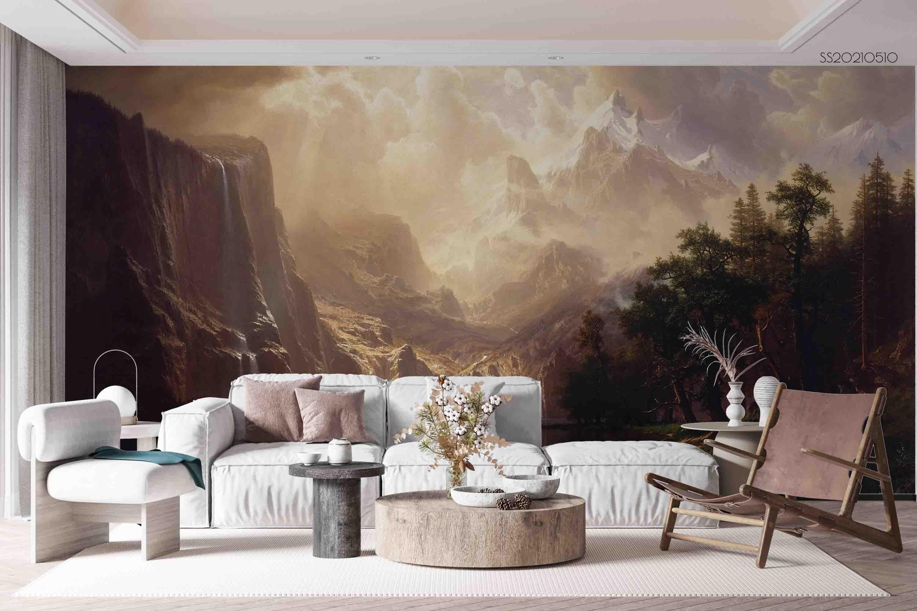 3D Nature Mountain Valley golden mountain valley landscape wall mural wallpaper for living room