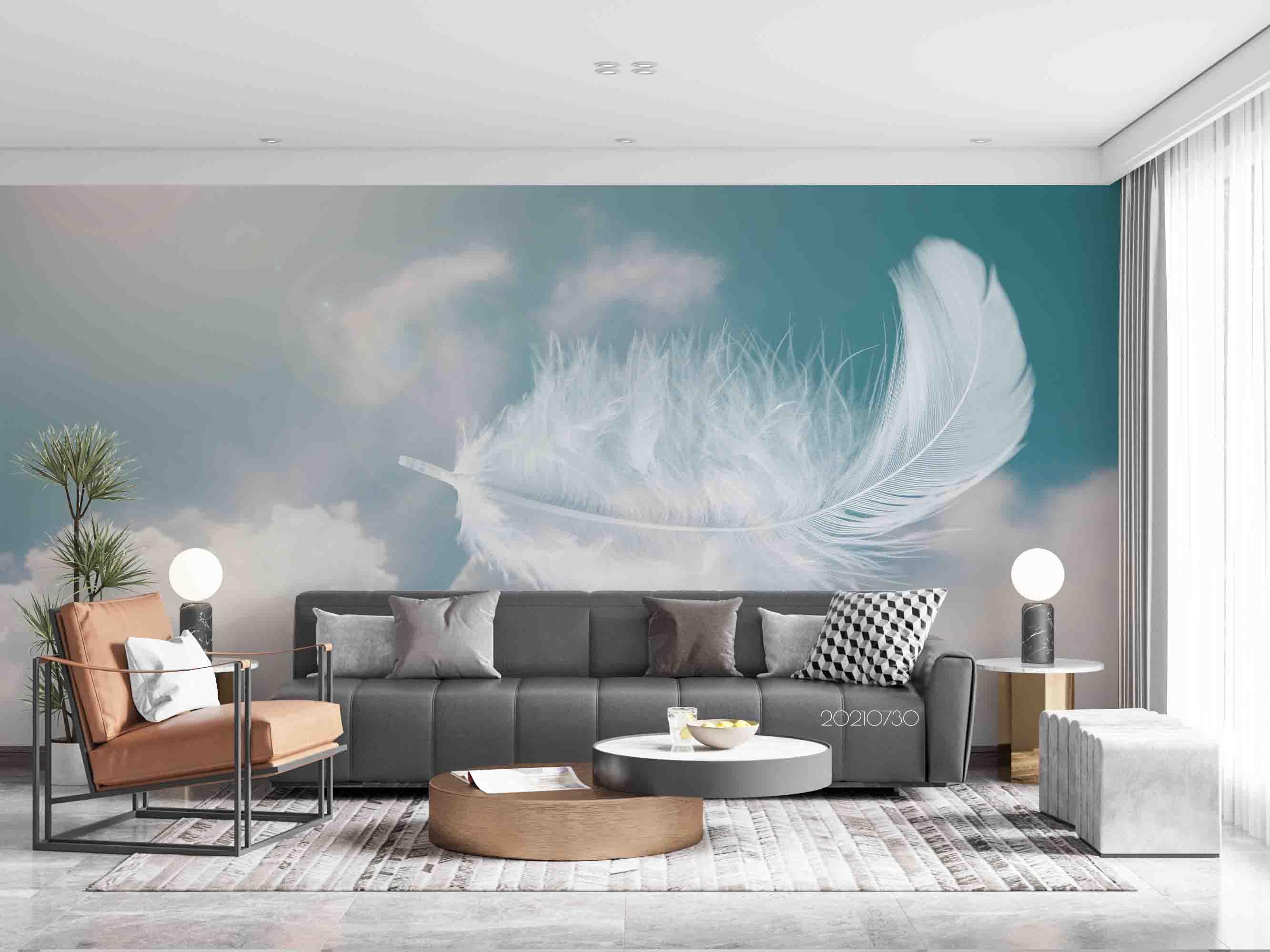 3D White Feather Falling Wall Mural Wallpaper SWW4453- Jess Art Decoration