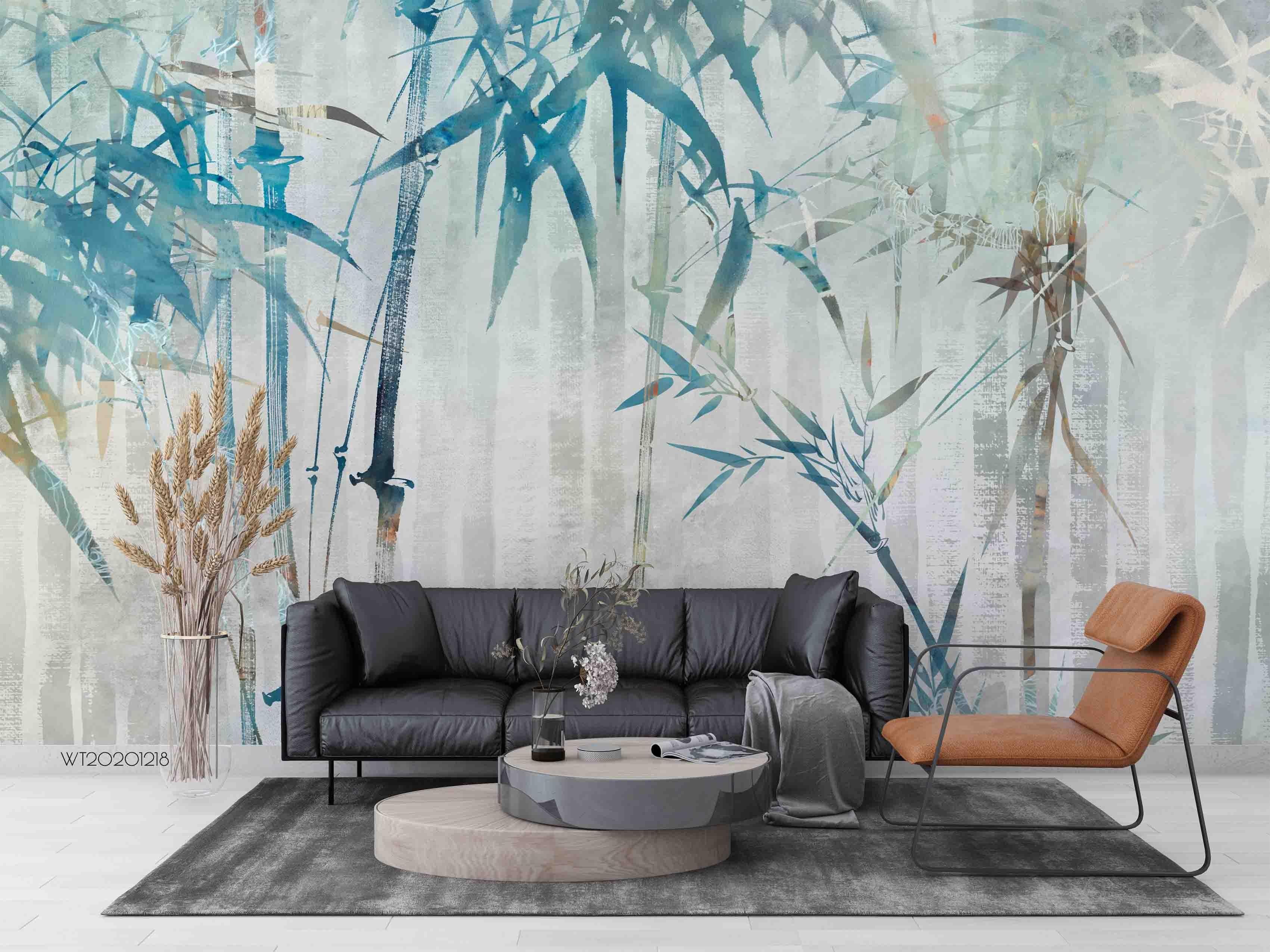 3D Hand Drawn Blue Bamboo Forest Wall Mural Wallpaper LQH 161- Jess Art Decoration