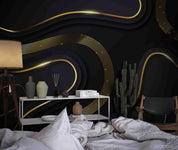 3D Winding Golden Lines Black Background Wall Mural Wallpaper SWW555- Jess Art Decoration