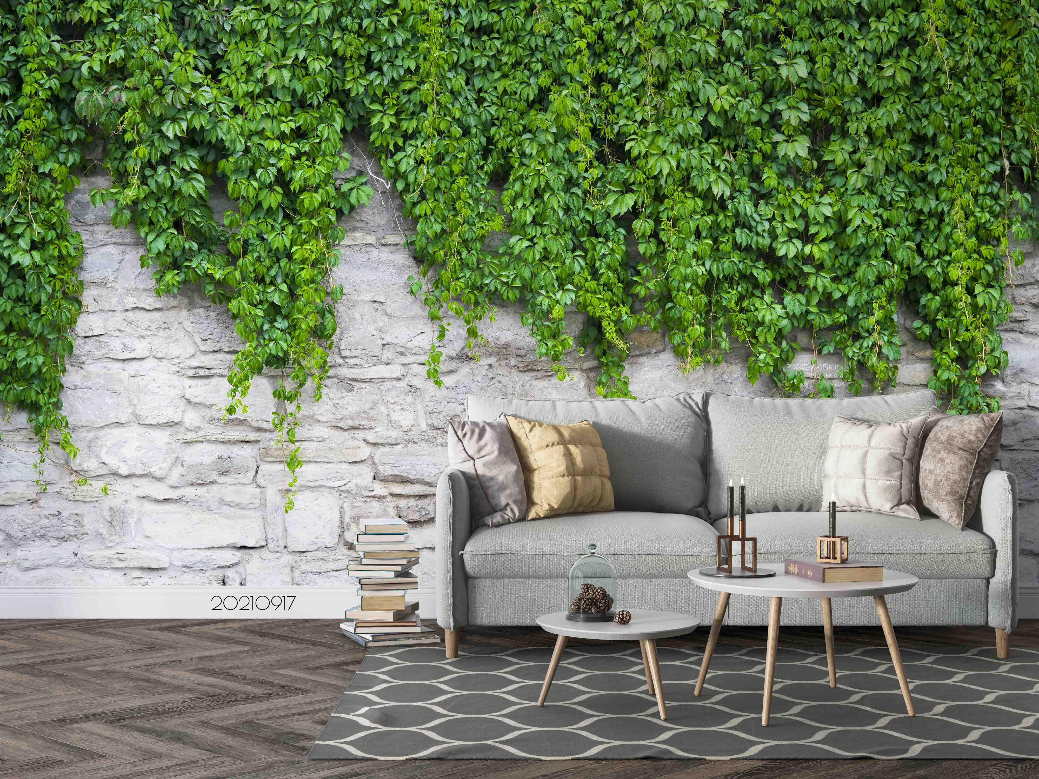 3D Stone Wall Green Plant Wall Mural Wallpaper LQH 69- Jess Art Decoration