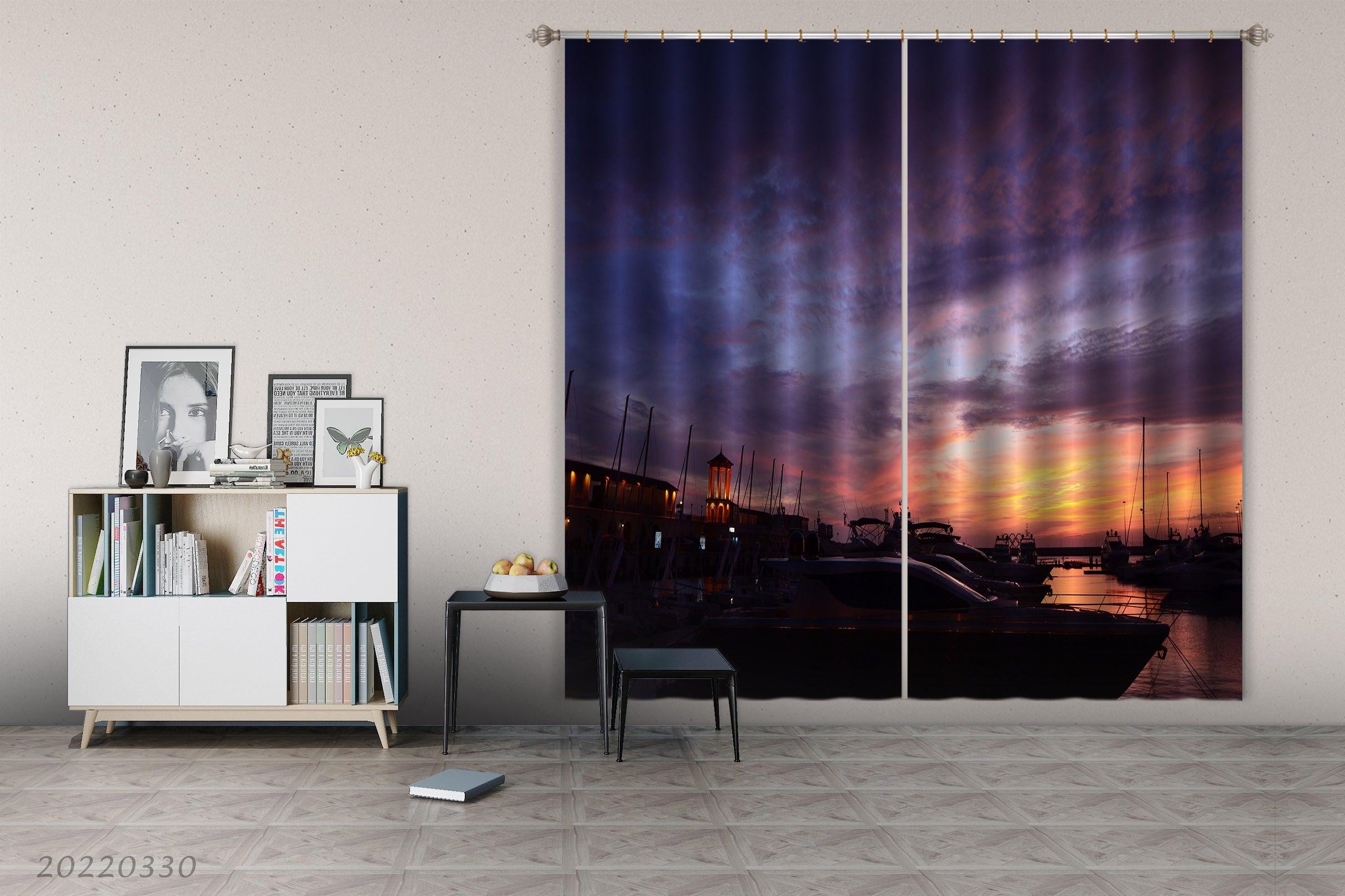 3D Beautiful Sunset Harbor Cloudy Curtains and Drapes GD 3721- Jess Art Decoration