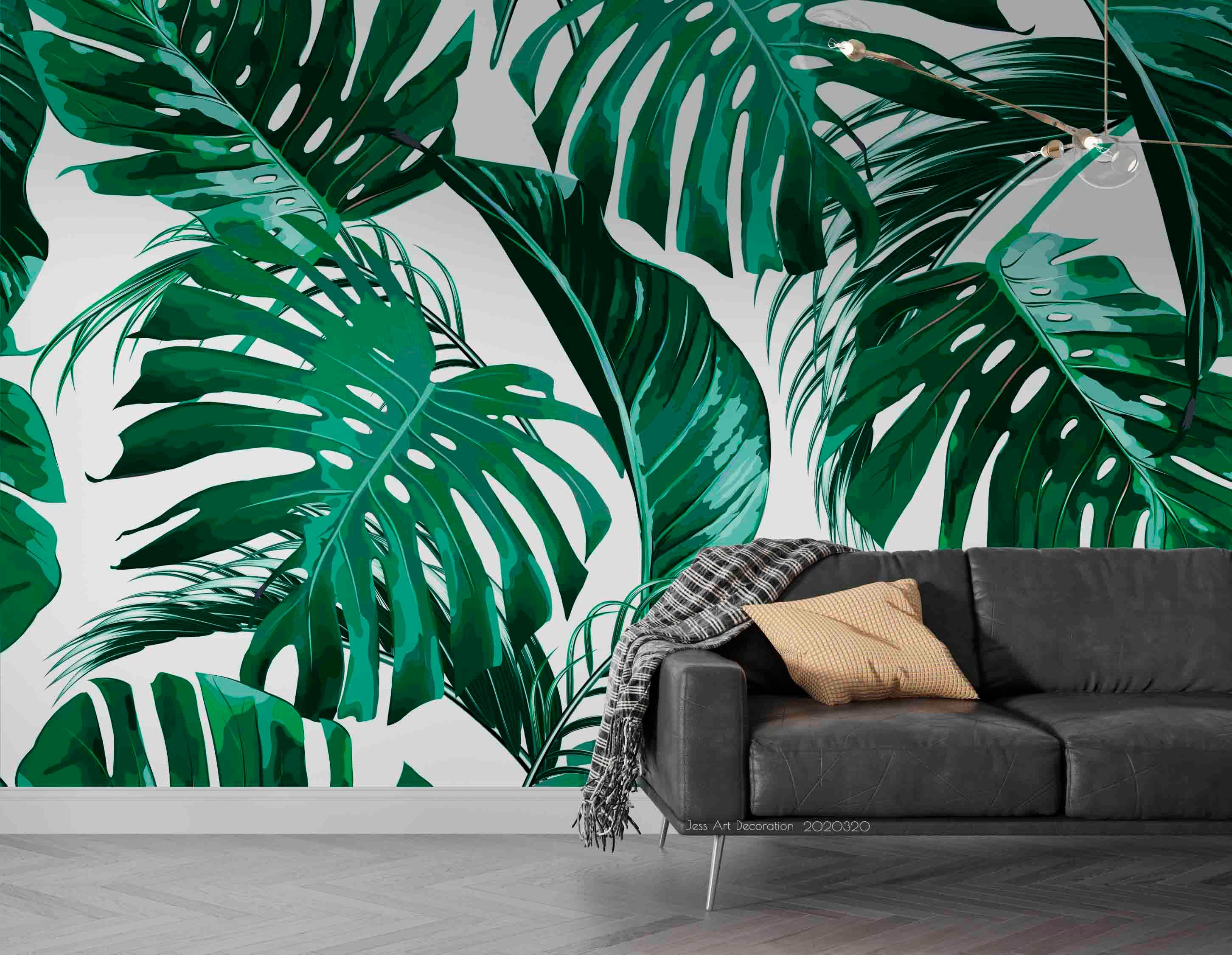 3D Tropical Plant Green Leaf Wall Mural Wallpaper GD 3686- Jess Art Decoration