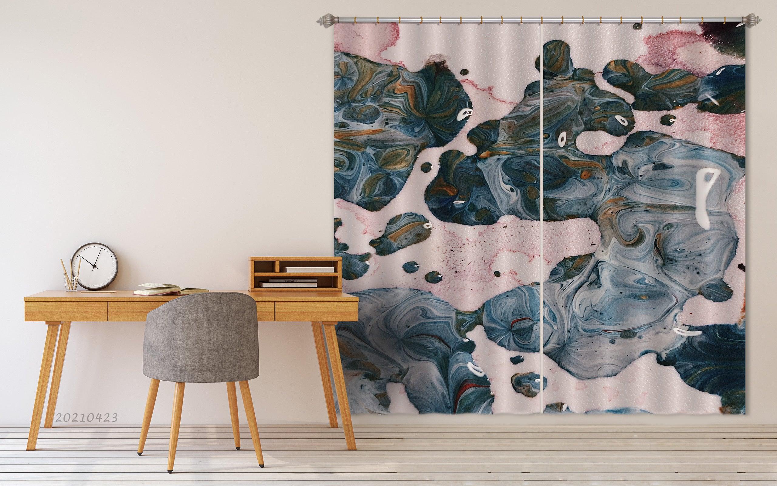 3D Abstract Blue Oil Paint Texture Curtains and Drapes GD 1356- Jess Art Decoration