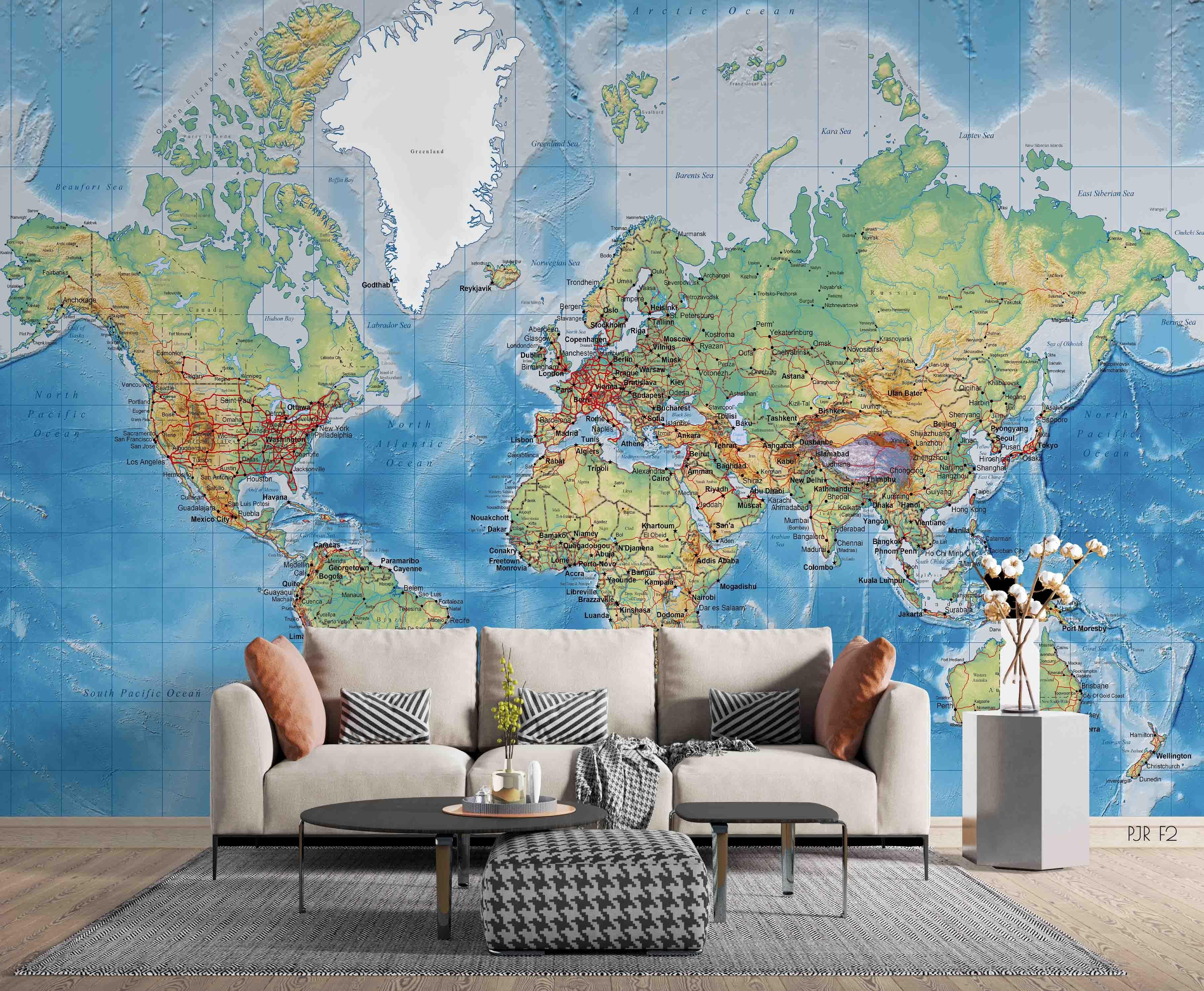3D Colourful World Map Wall Mural Wallpaper WJ 2112- Jess Art Decoration