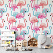 3D Hand Drawn Green Pink Flamingo Wall Mural Wallpaper LQH 144- Jess Art Decoration