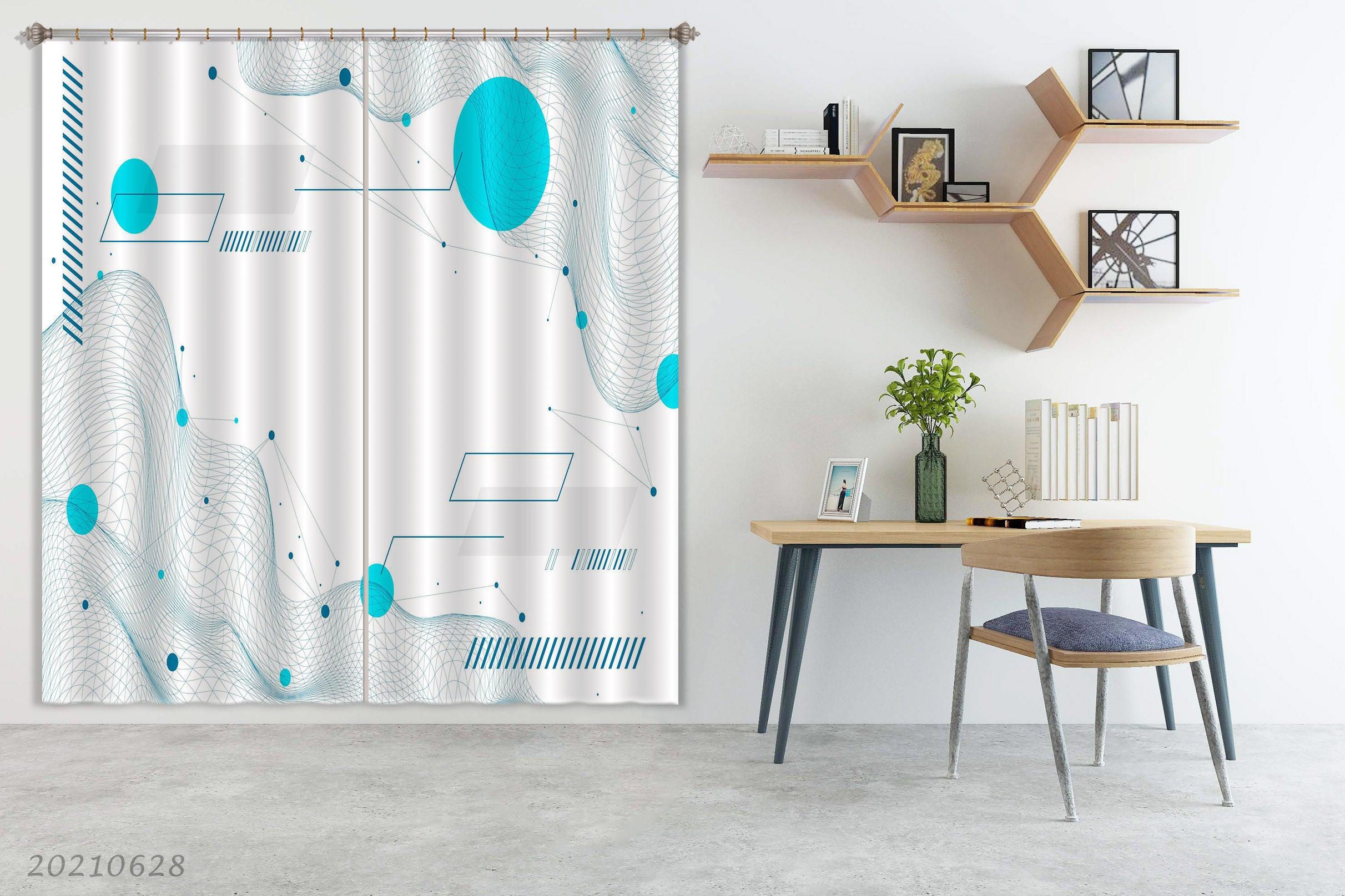 3D Abstract Blue Geometry Curtains and Drapes LQH 9- Jess Art Decoration