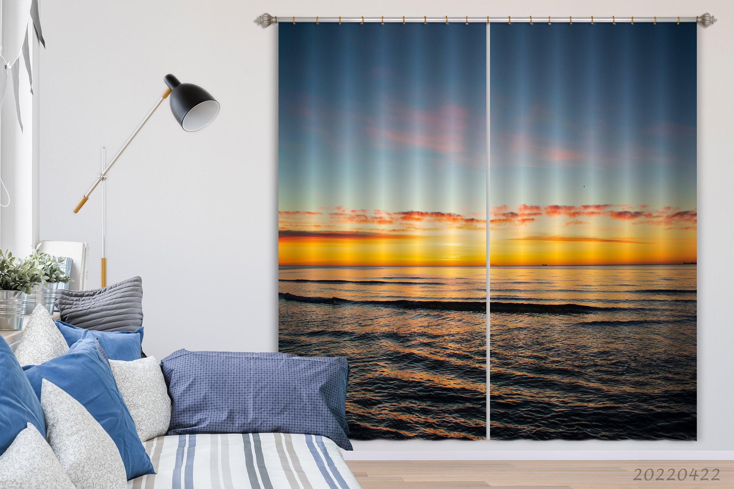 3D Landscape Ocean Orange Skyline Curtains and Drapes GD 4165- Jess Art Decoration