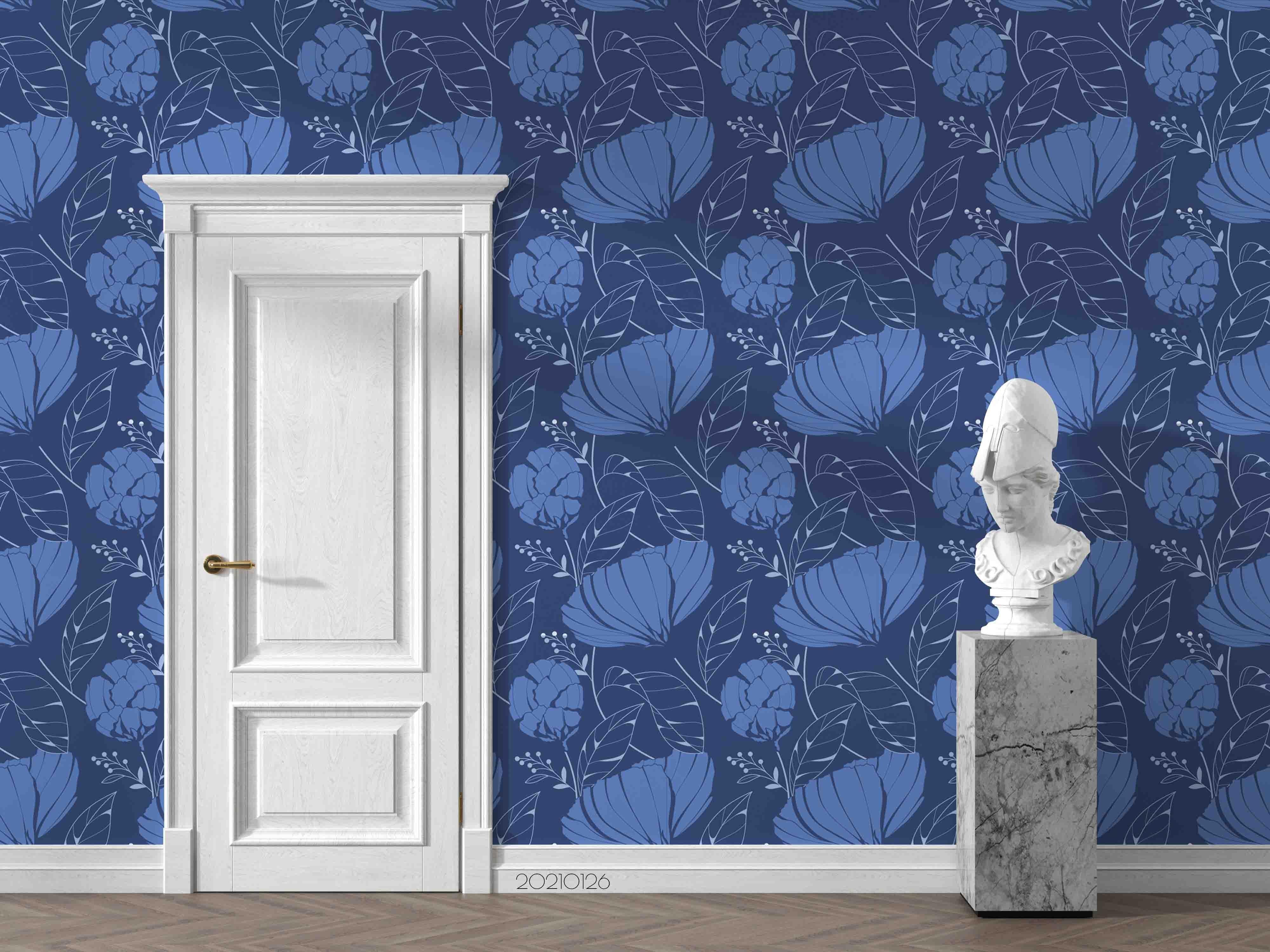 3D Hand Drawn Blue Floral Wall Mural Wallpaper LQH 15- Jess Art Decoration