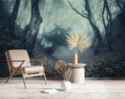 3D Plant Tree Trunk Dead Leaves Fog Blue Landscape Wall Mural Wallpaper LLL 1798- Jess Art Decoration