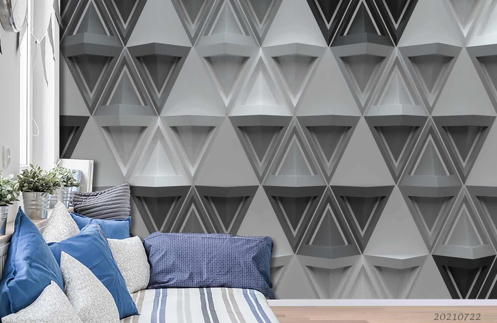3D Grey Geometric Triangle Wall Mural Wallpaper LQH 320- Jess Art Decoration