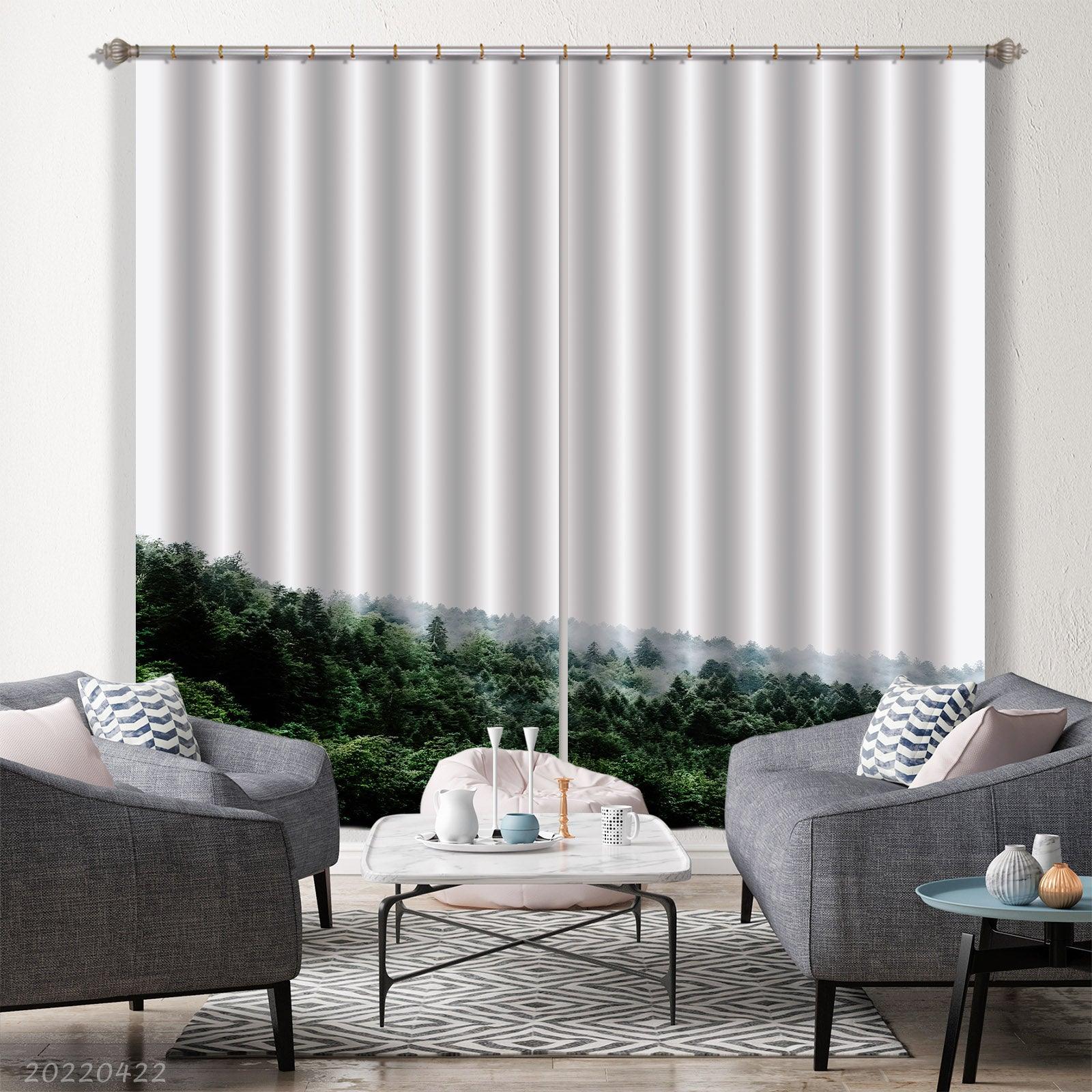 3D Landscape Mountain Forest Green Trees Fog Curtains and Drapes GD 4319- Jess Art Decoration