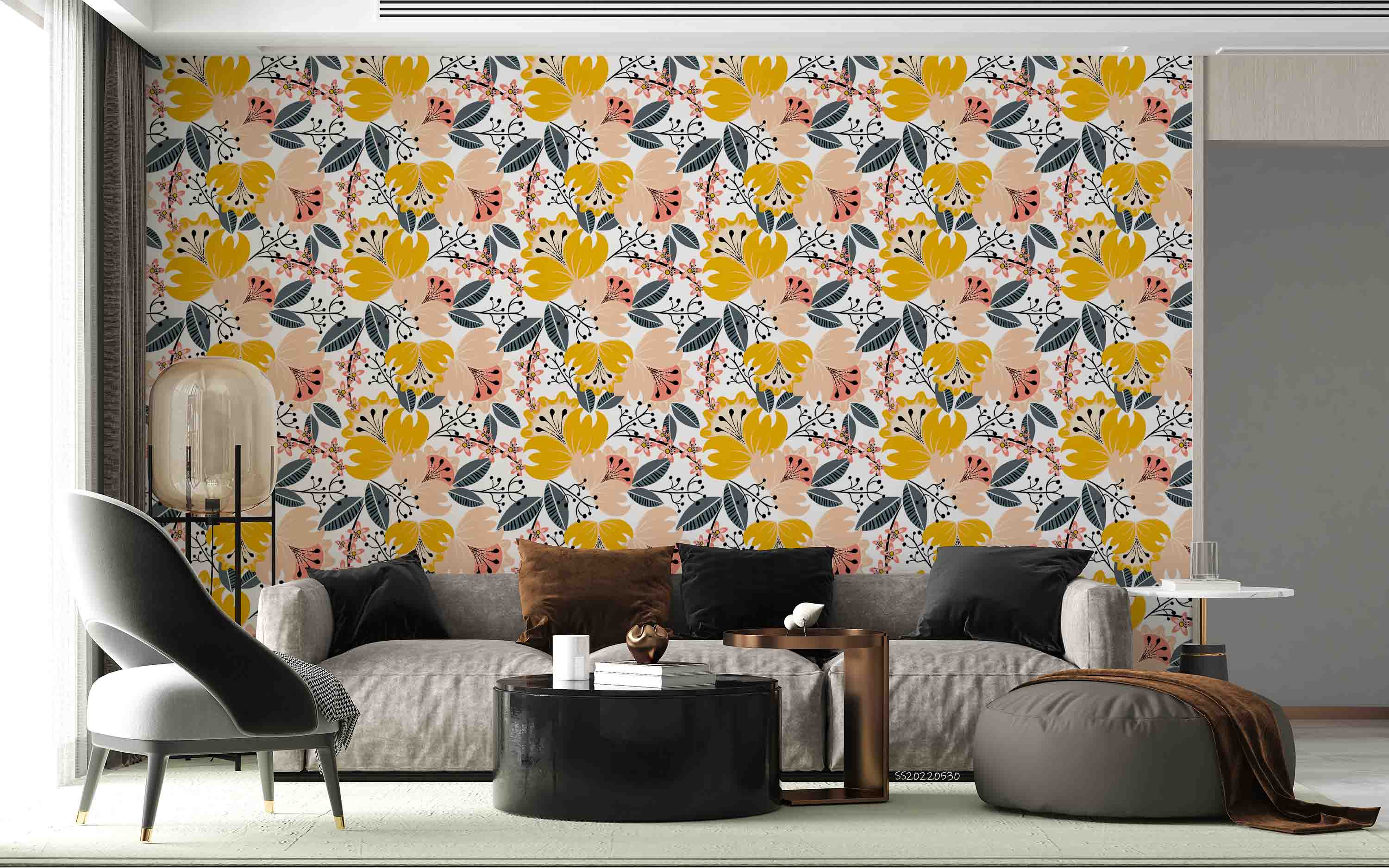 3D Vintage Yellow Floral Leaf White Wall Mural Wallpaper GD 5- Jess Art Decoration