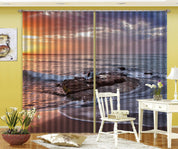 3D Landscape Ocean Reef Wave Golden Skyline Cloudy Curtains and Drapes GD 4390- Jess Art Decoration