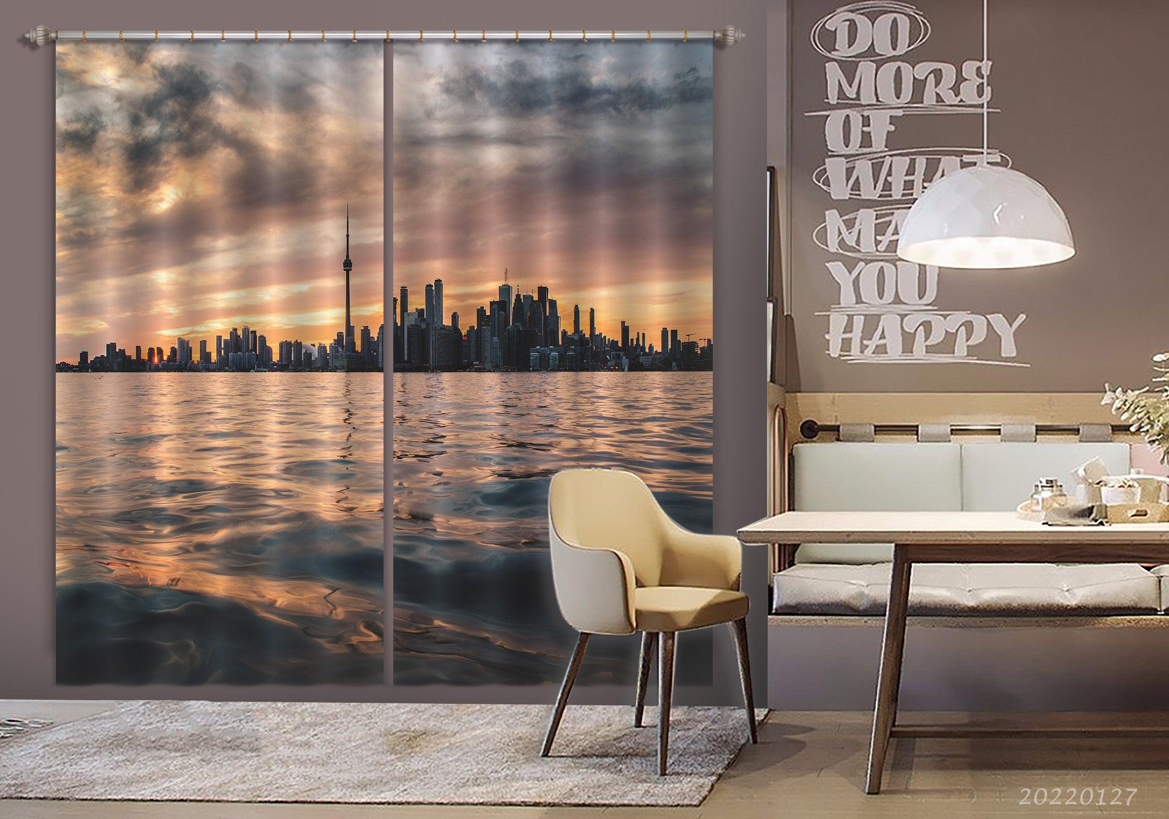 3D Riverside City Building Curtains and Drapes GD 1527- Jess Art Decoration