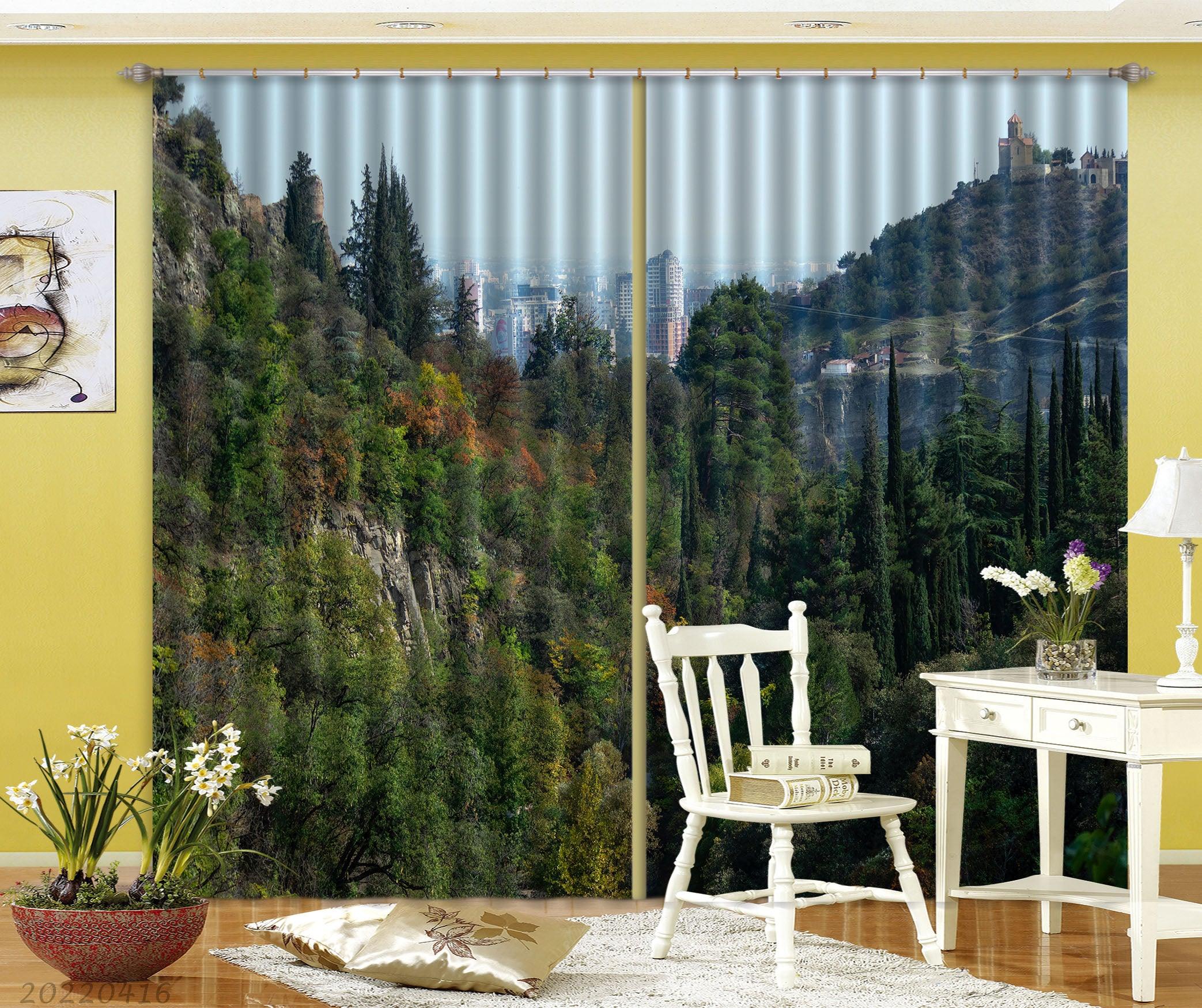 3D Landscape Mountain Forest Tree City Building Curtains and Drapes GD 4406- Jess Art Decoration