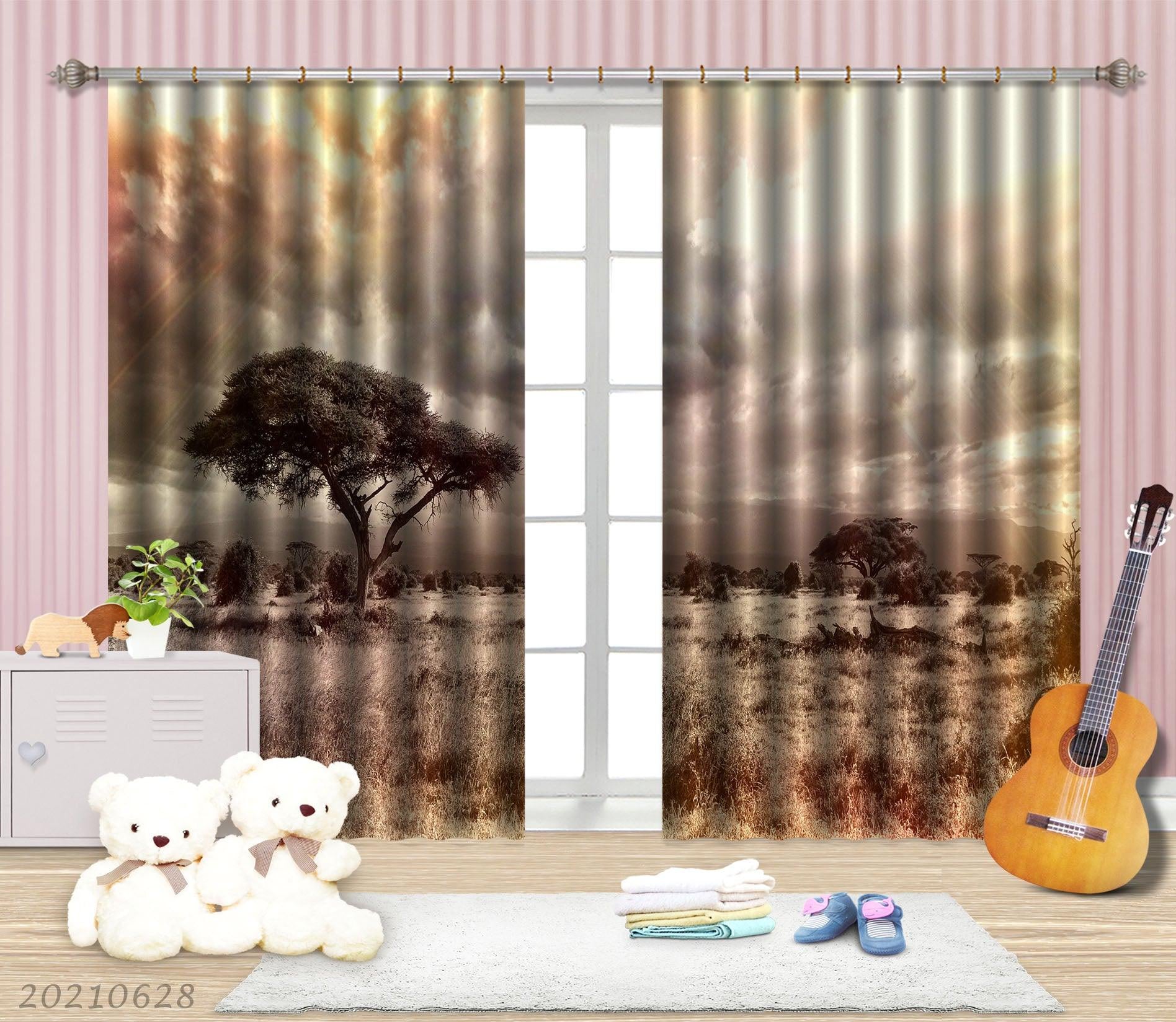 3D Sunset Sky Tree Nature Landscape Curtains and Drapes LQH 164- Jess Art Decoration