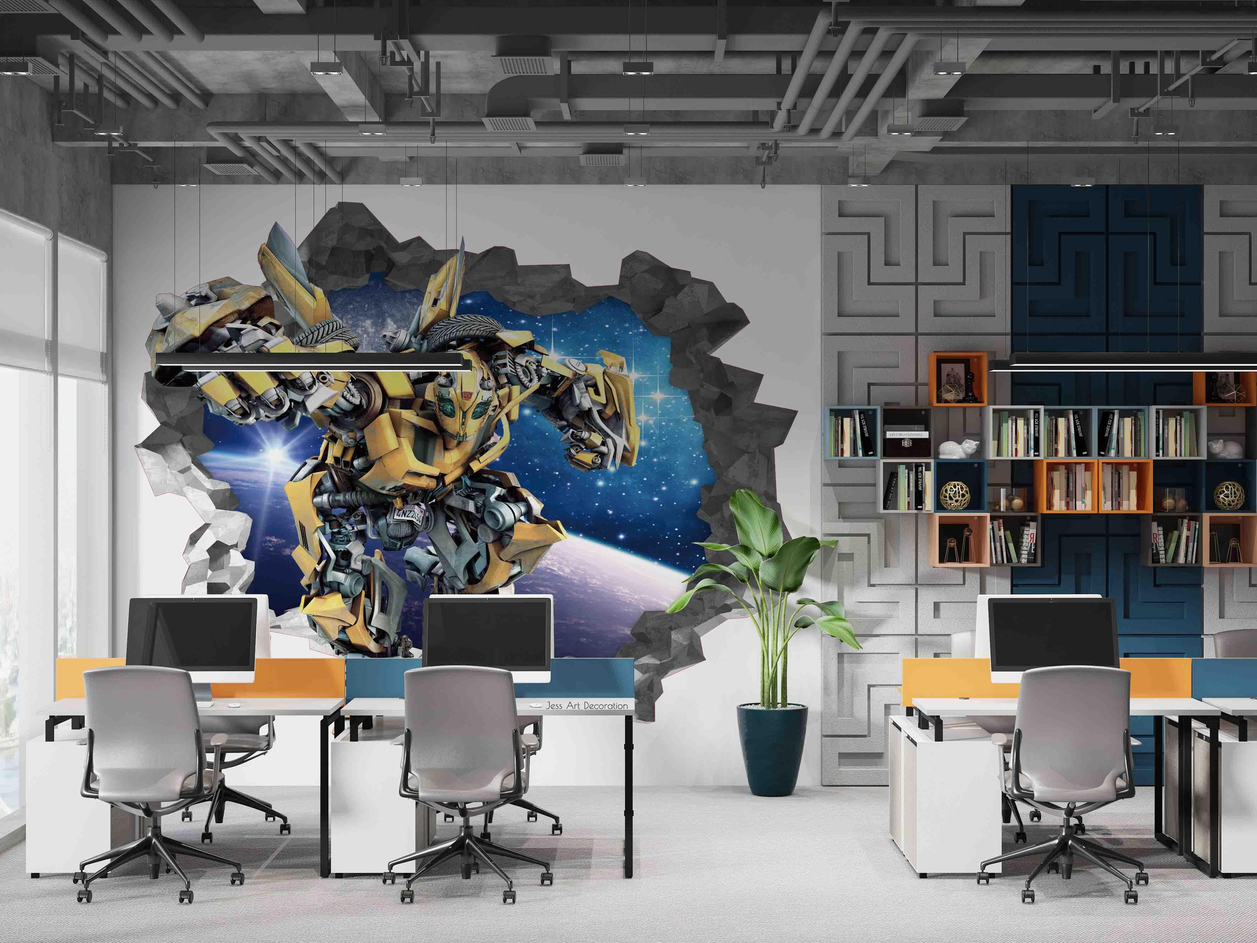 3D Space Robot Broken Wall space robot broken wall scene wall mural wallpaper for kids room - view 4