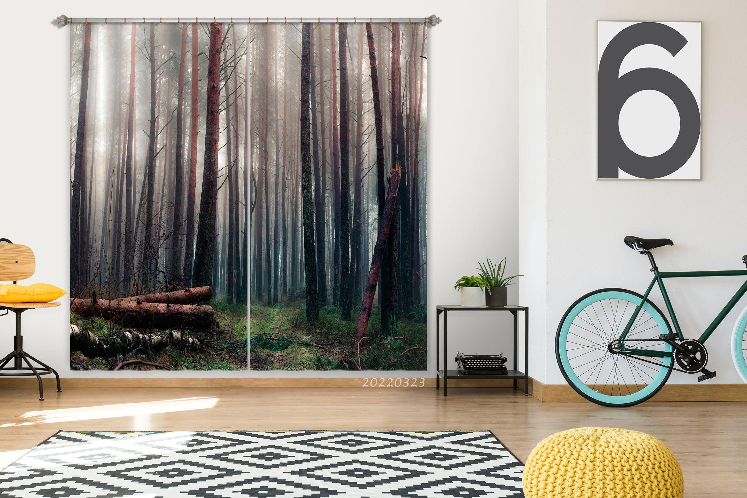 3D Woods Fog Green Grass Scenery Curtains and Drapes GD 2694- Jess Art Decoration