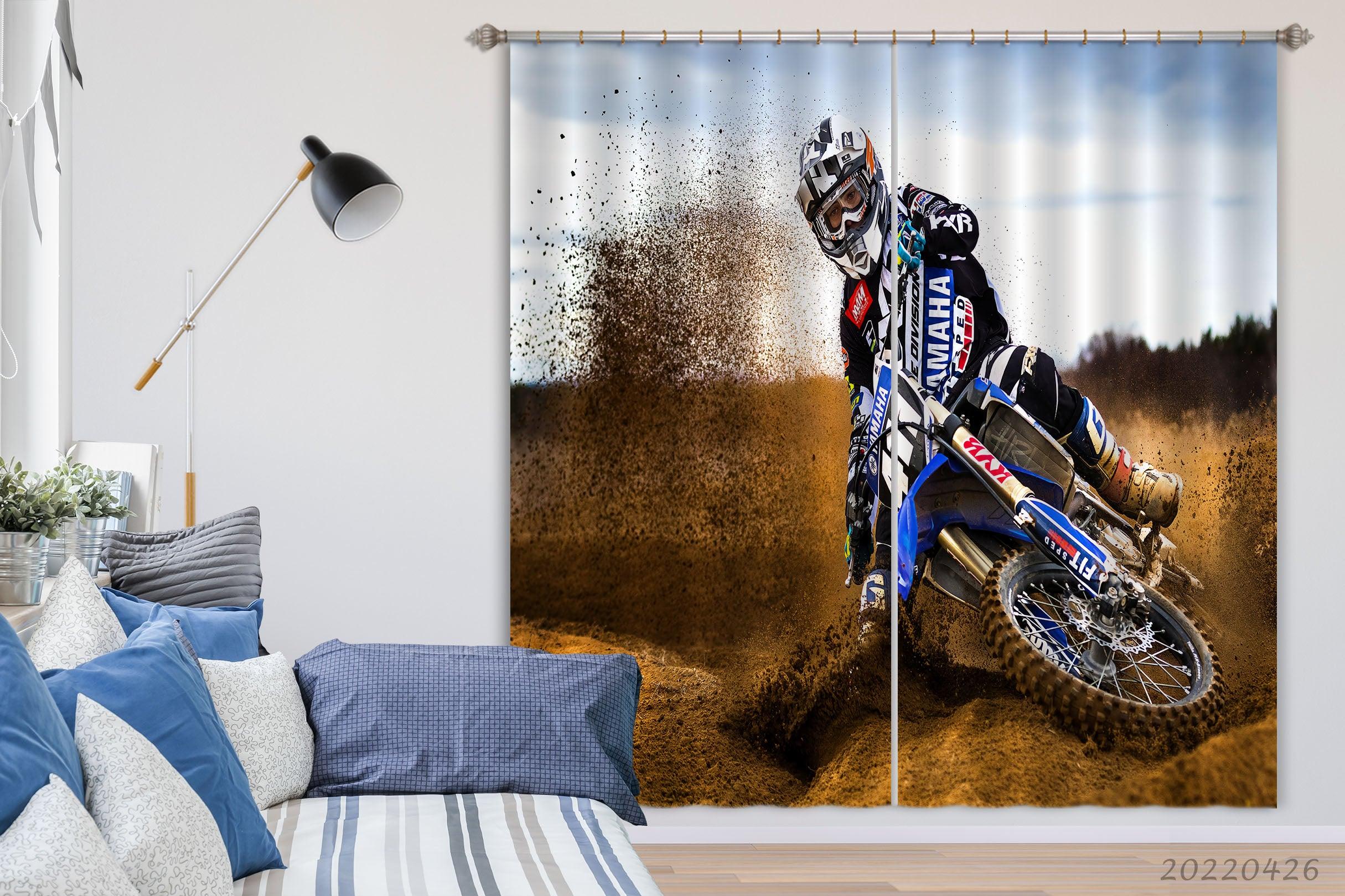 3D Motorcycle Rider Track Dirt Curtains and Drapes GD 4830- Jess Art Decoration