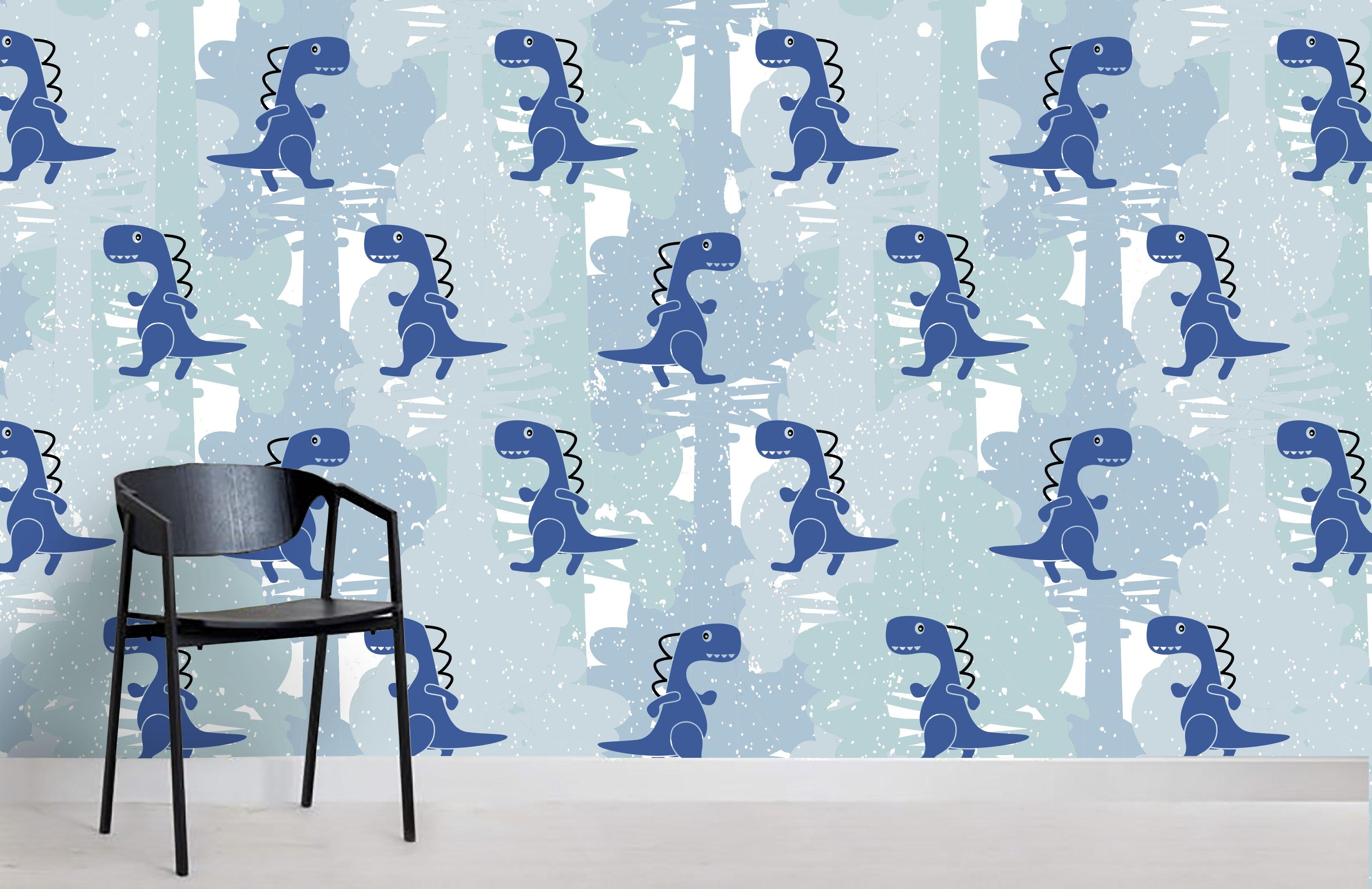 3D Cartoon Blue Dinosaur Wall Mural Wallpaper 70- Jess Art Decoration