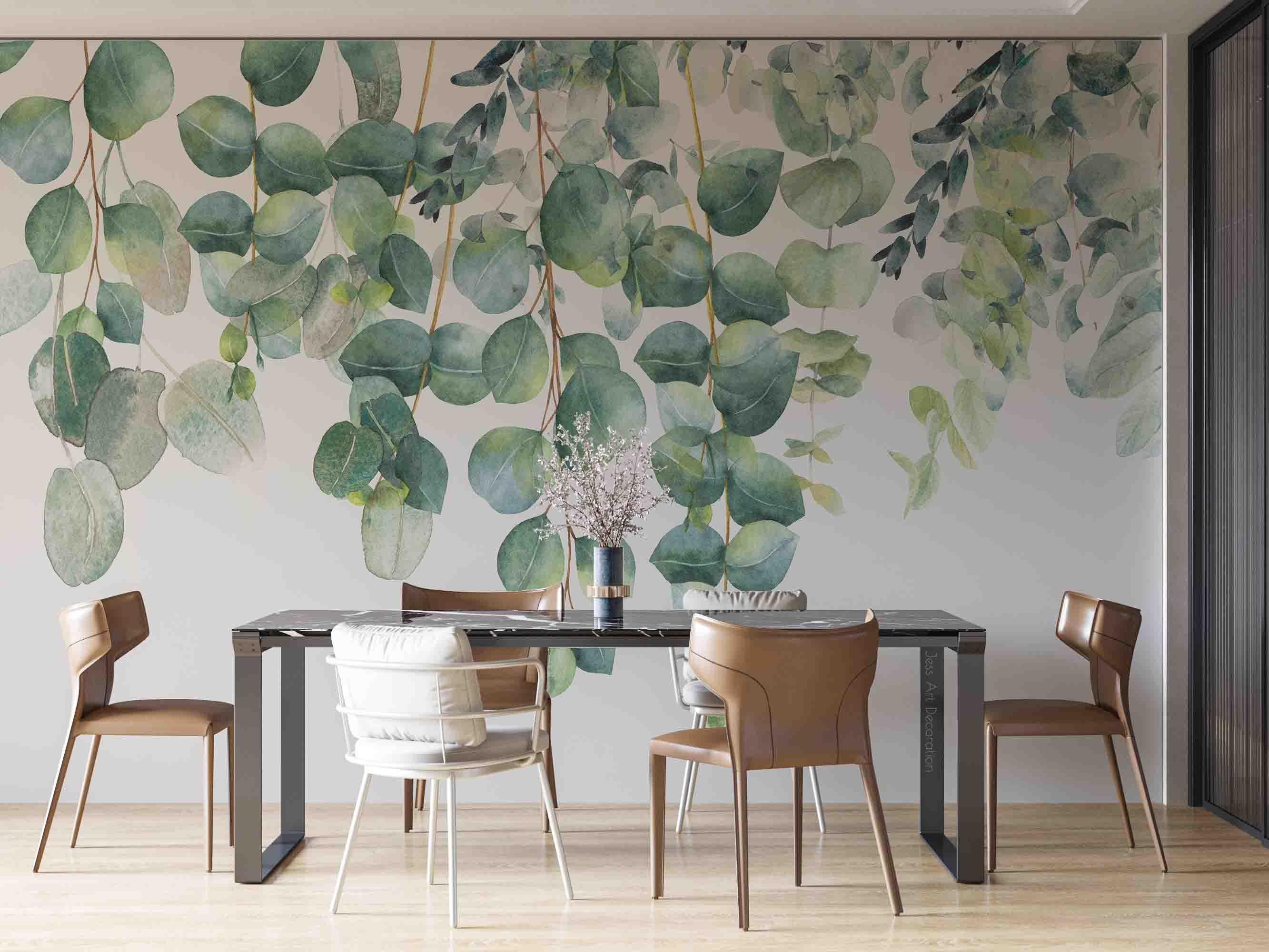 3D Green Leaf Watercolor Wall Mural Wallpaper GD 2725- Jess Art Decoration