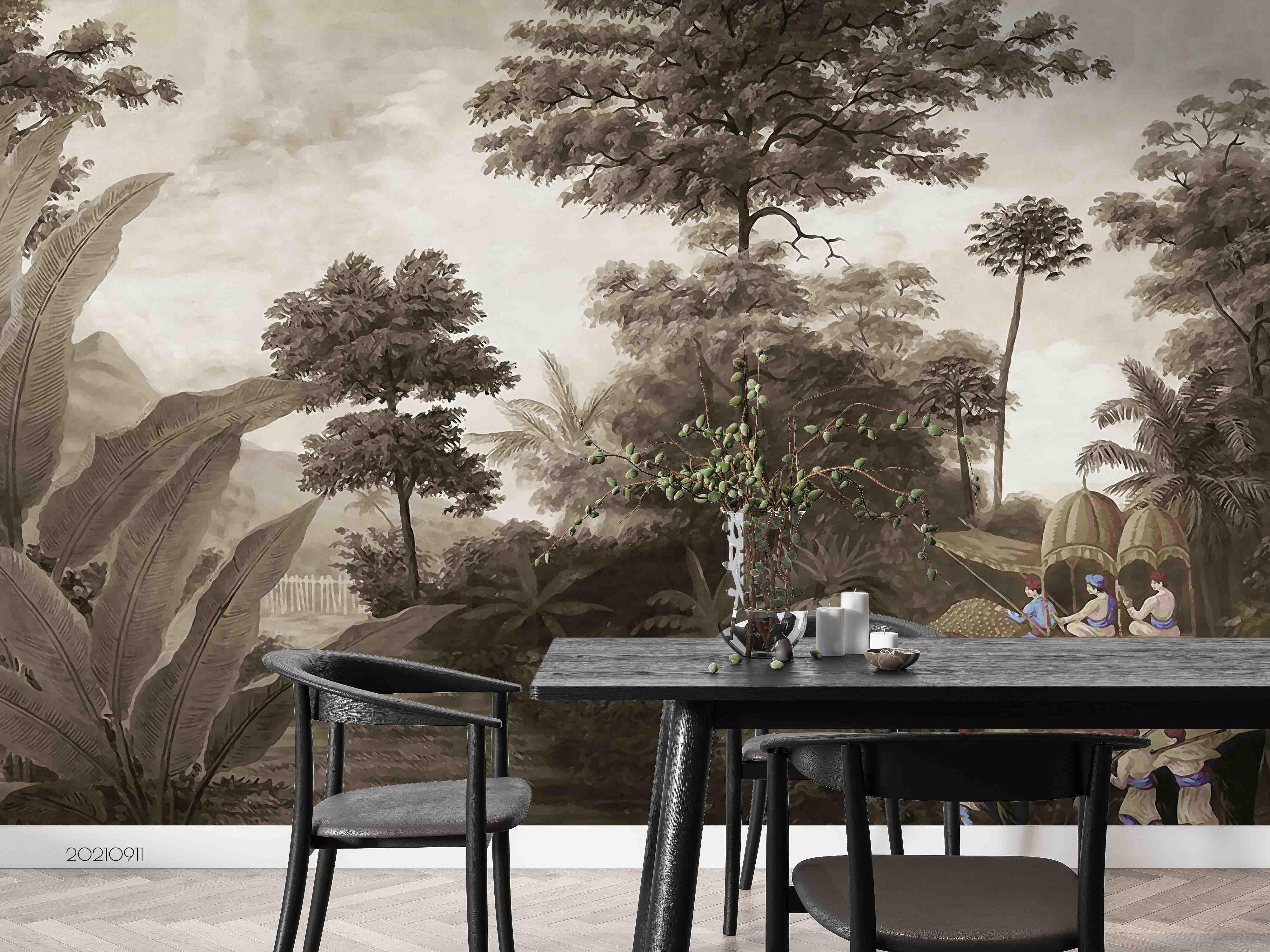 3D Retro Forest Green Wall Mural Wallpaper LQH 704- Jess Art Decoration