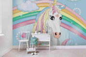 3D Unicorn Rainbow Clouds Wall Mural Wallpaper 104- Jess Art Decoration