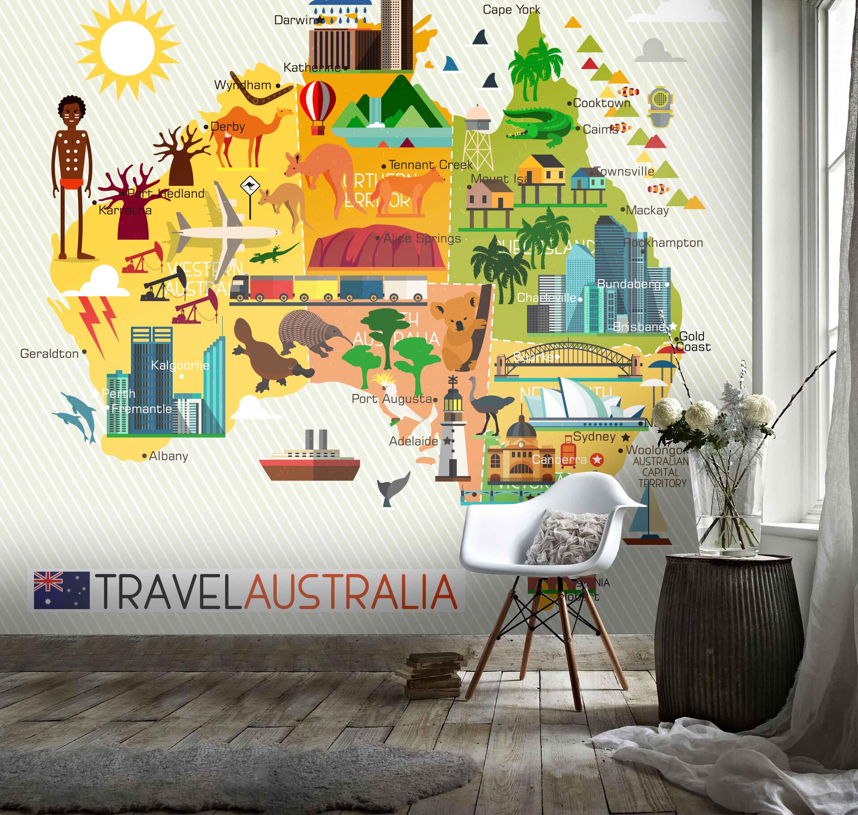 3D Cartoon Map Australia Wall Mural Wallpaper 17- Jess Art Decoration