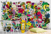 3D Colourful Monster Doodle colourful monster doodle collage wall mural wallpaper for playroom - view 4