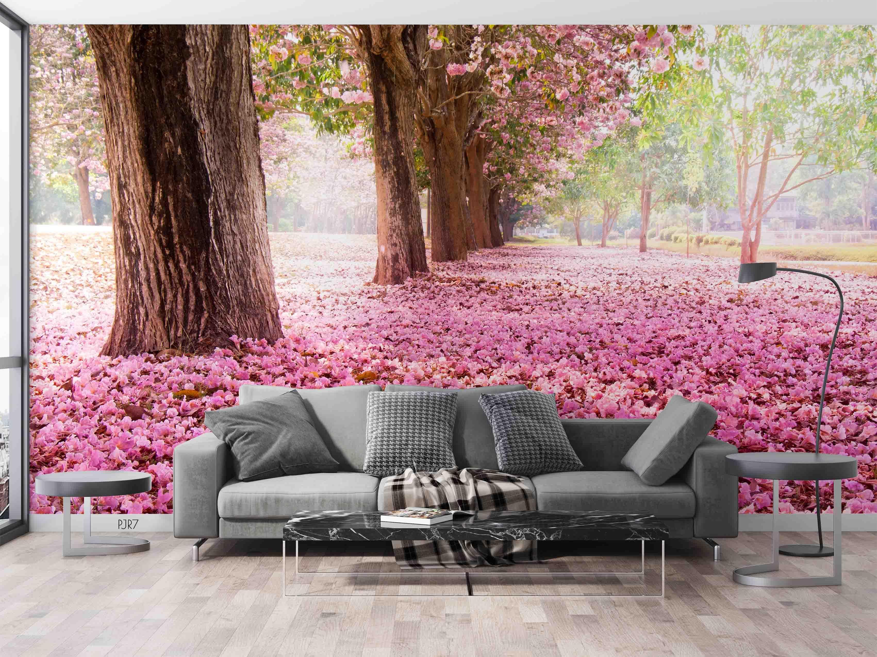 3D Pink Blossom Tree spring blossom landscape wall mural wallpaper for living room - view 4