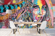 3D girl face colorful graffiti wall mural wallpaper 42- Jess Art Decoration