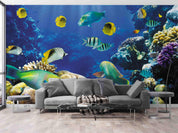 3D Underwater Fish Reef colourful coral reef fish scene wall mural wallpaper for kids room - view 8