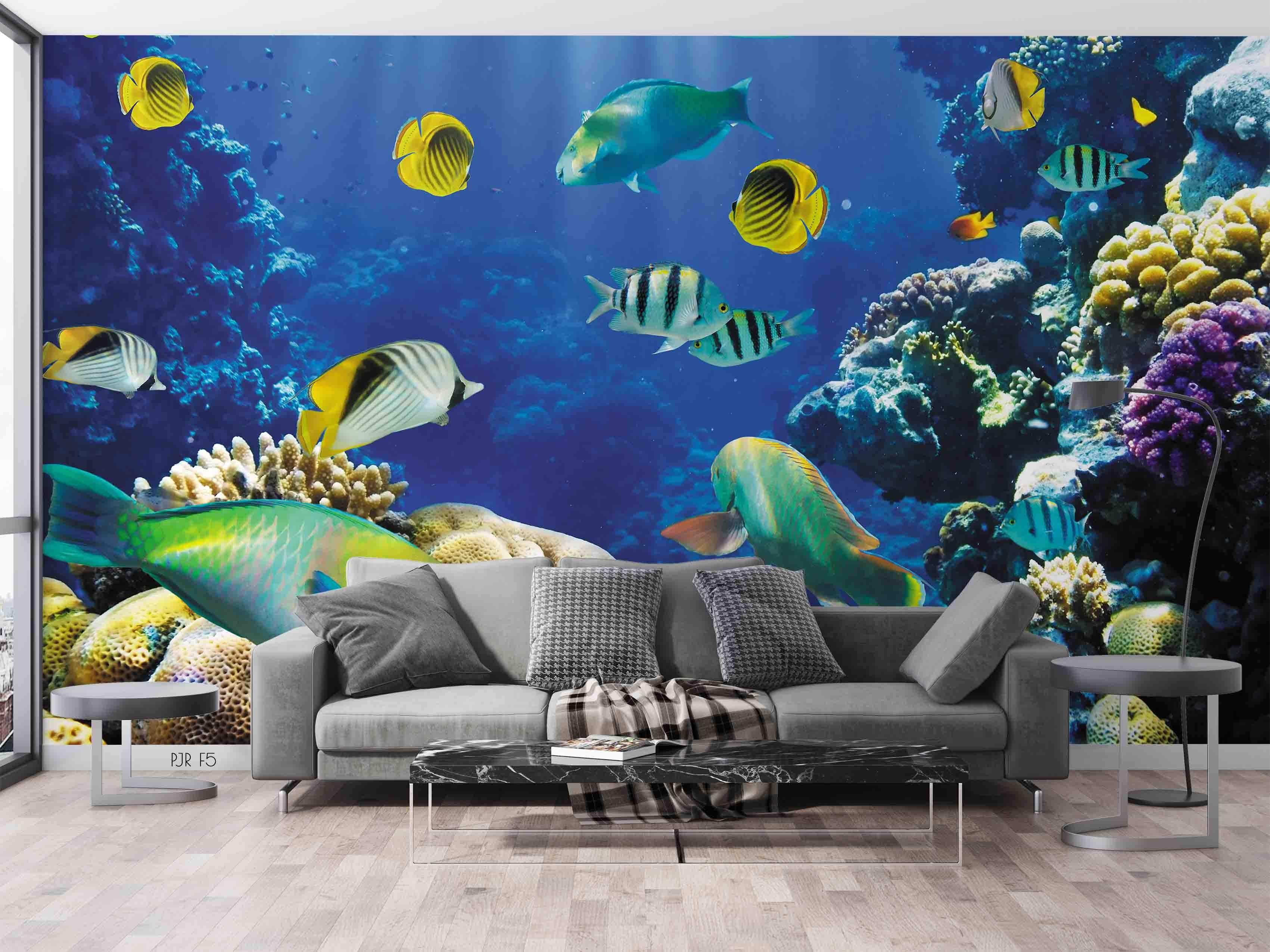 3D Underwater Fish Reef colourful coral reef fish scene wall mural wallpaper for kids room - view 8