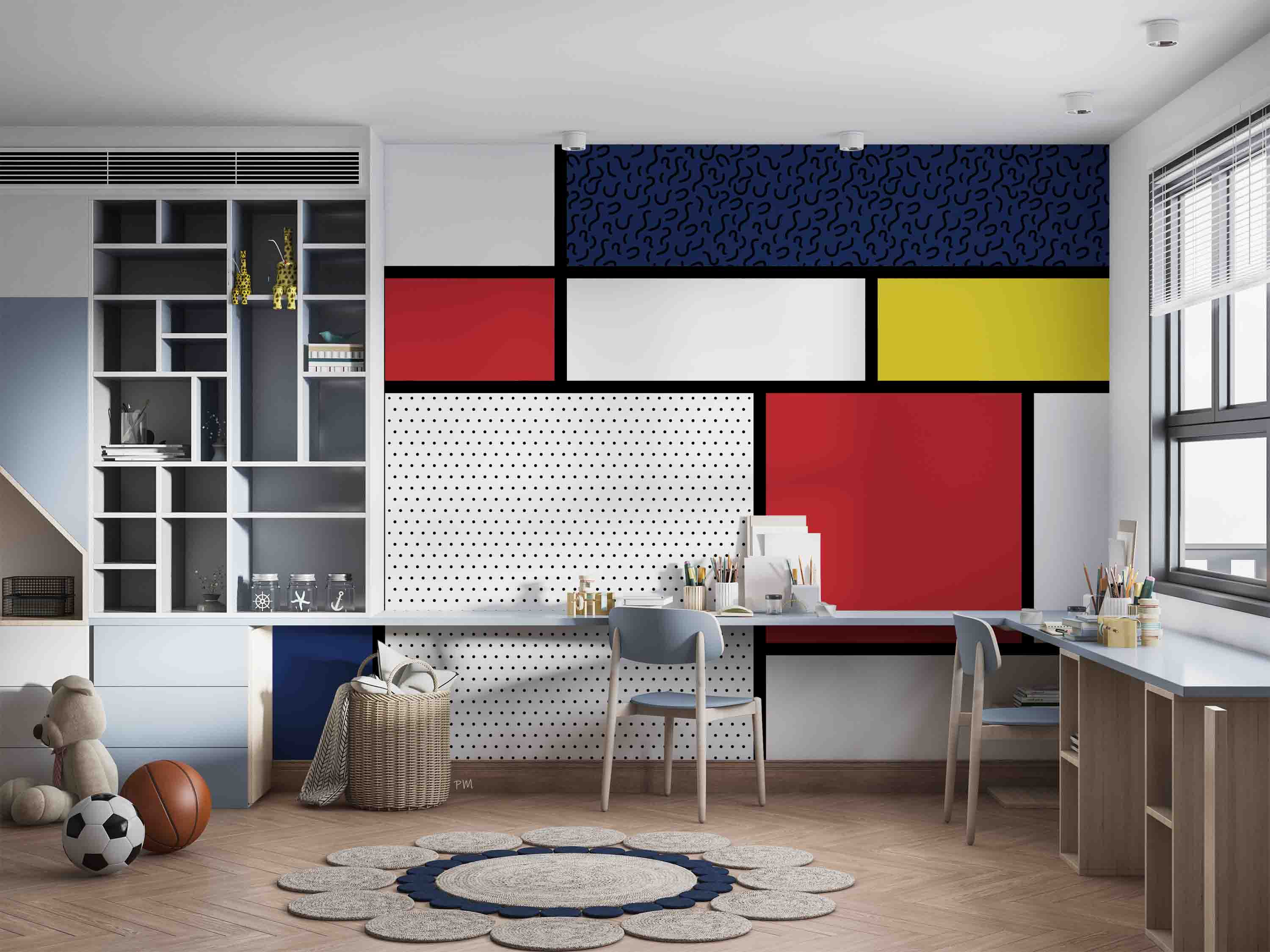 3D Retro Red Yellow Blue Geometric Background Wall Mural Wallpaper GD 1168- Jess Art Decoration