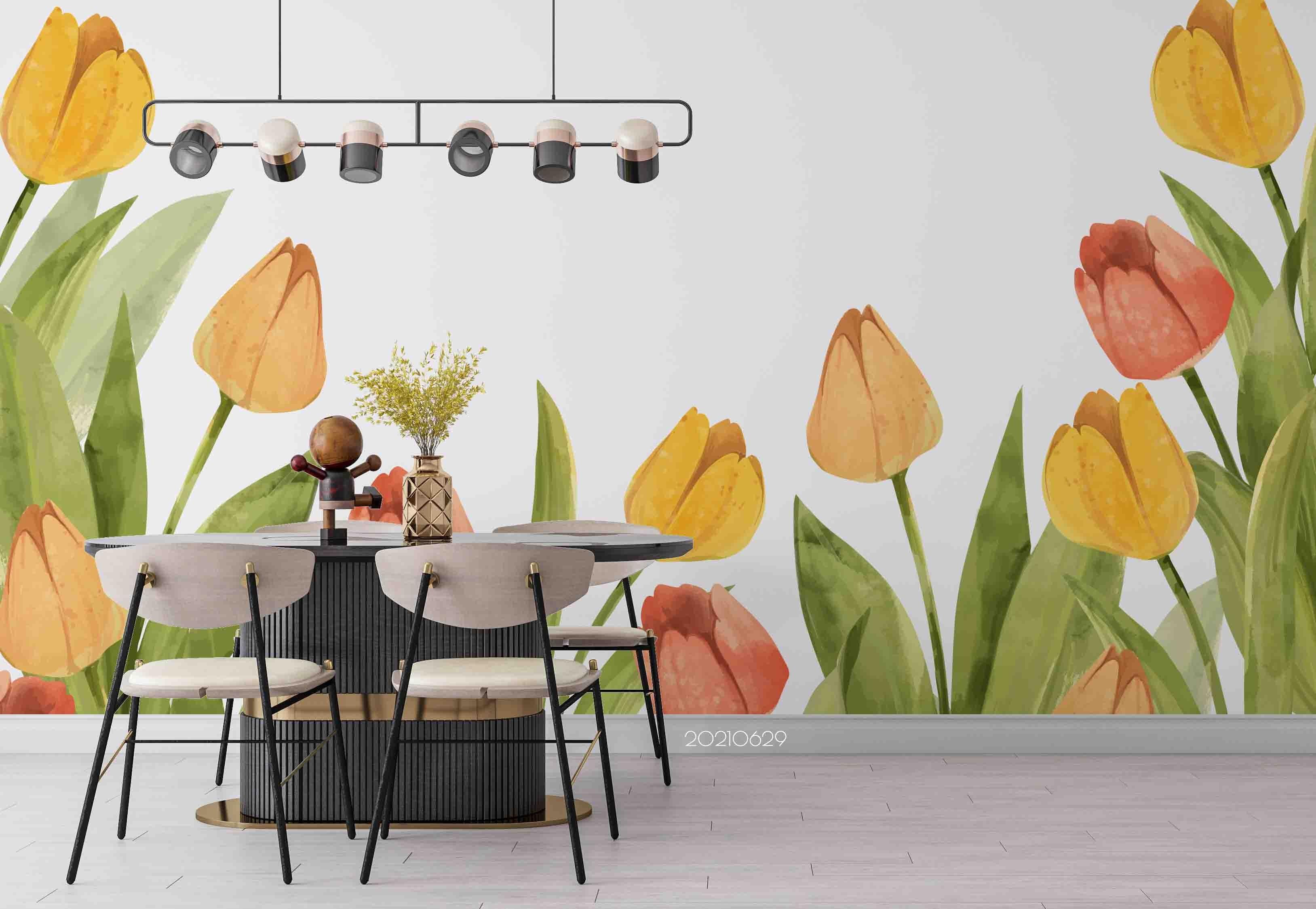 3D Hand Drawn Tulip Floral Wall Mural Wallpaper LQH 29- Jess Art Decoration