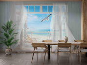 3D Window Sea View Seabirds Wall Mural Wallpaper SWW5120- Jess Art Decoration