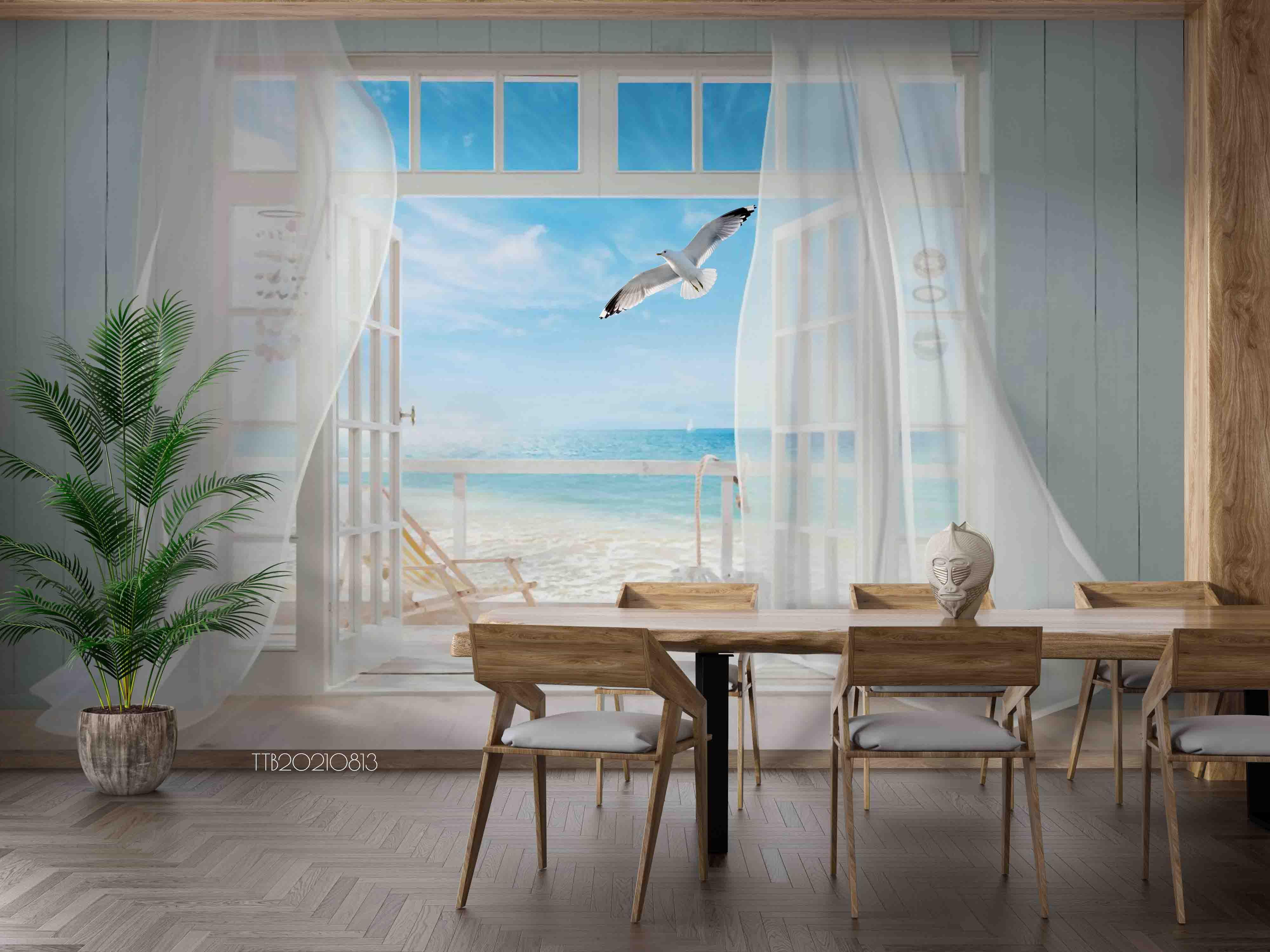 3D Window Sea View Seabirds Wall Mural Wallpaper SWW5120- Jess Art Decoration