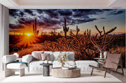 3D Gobi Desert Cactus Setting Sun Wall Mural Wallpaper SWW3062- Jess Art Decoration