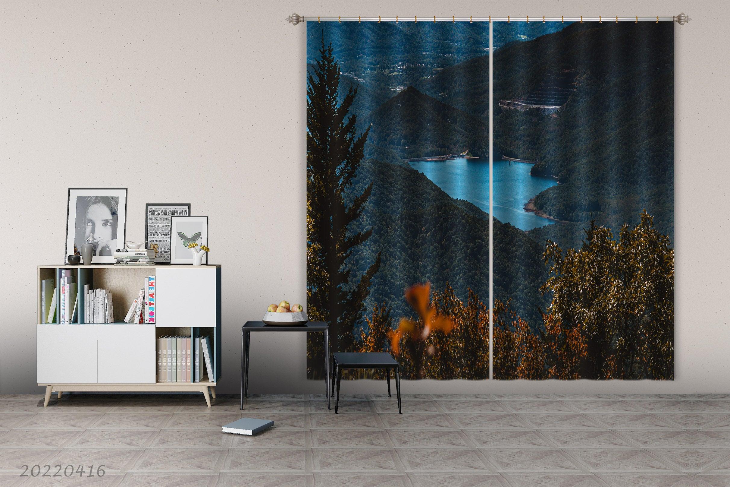 3D Landscape Mountain River Forest Tree Curtains and Drapes GD 4545- Jess Art Decoration