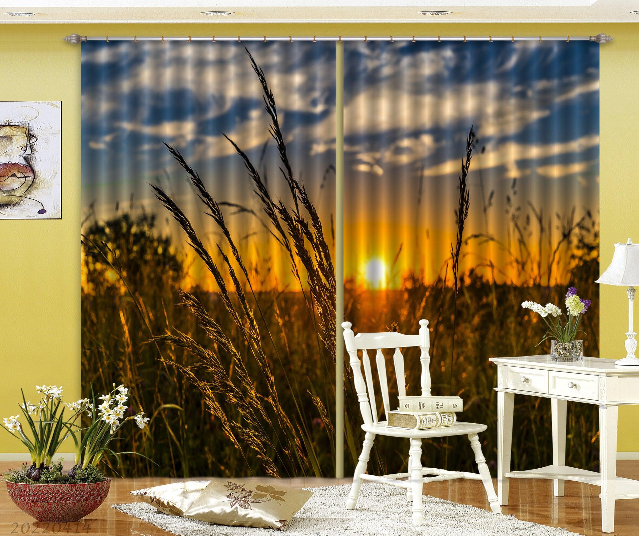 3D Landscape Nature Meadow Horizontal Cloud Sunset Curtains and Drapes GD 4129- Jess Art Decoration