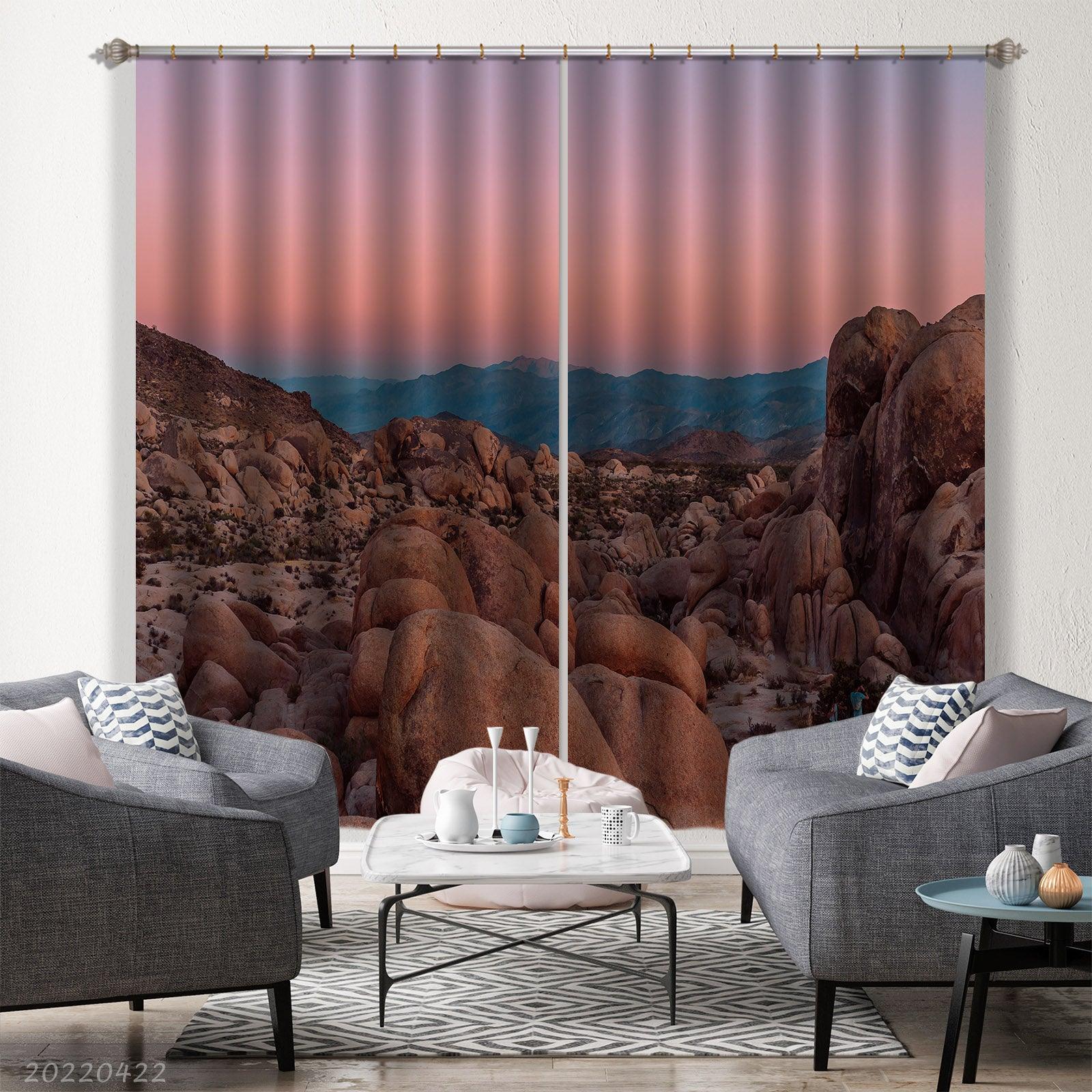 3D Landscape Rock Mountain Orange Sky Curtains and Drapes GD 4315- Jess Art Decoration