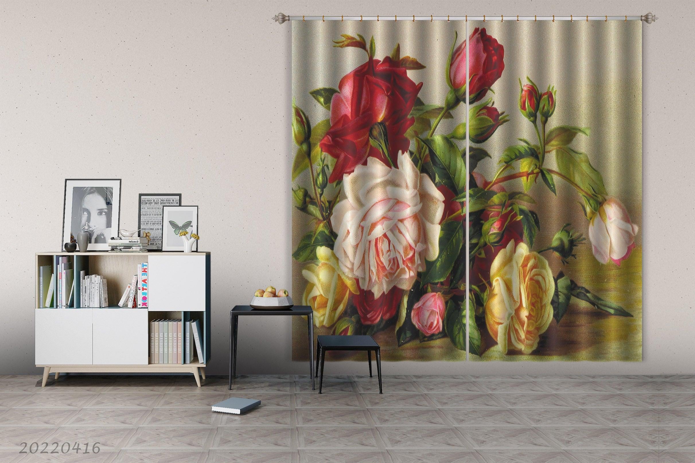 3D Beautiful Roses Colorful Curtains and Drapes GD 4555- Jess Art Decoration
