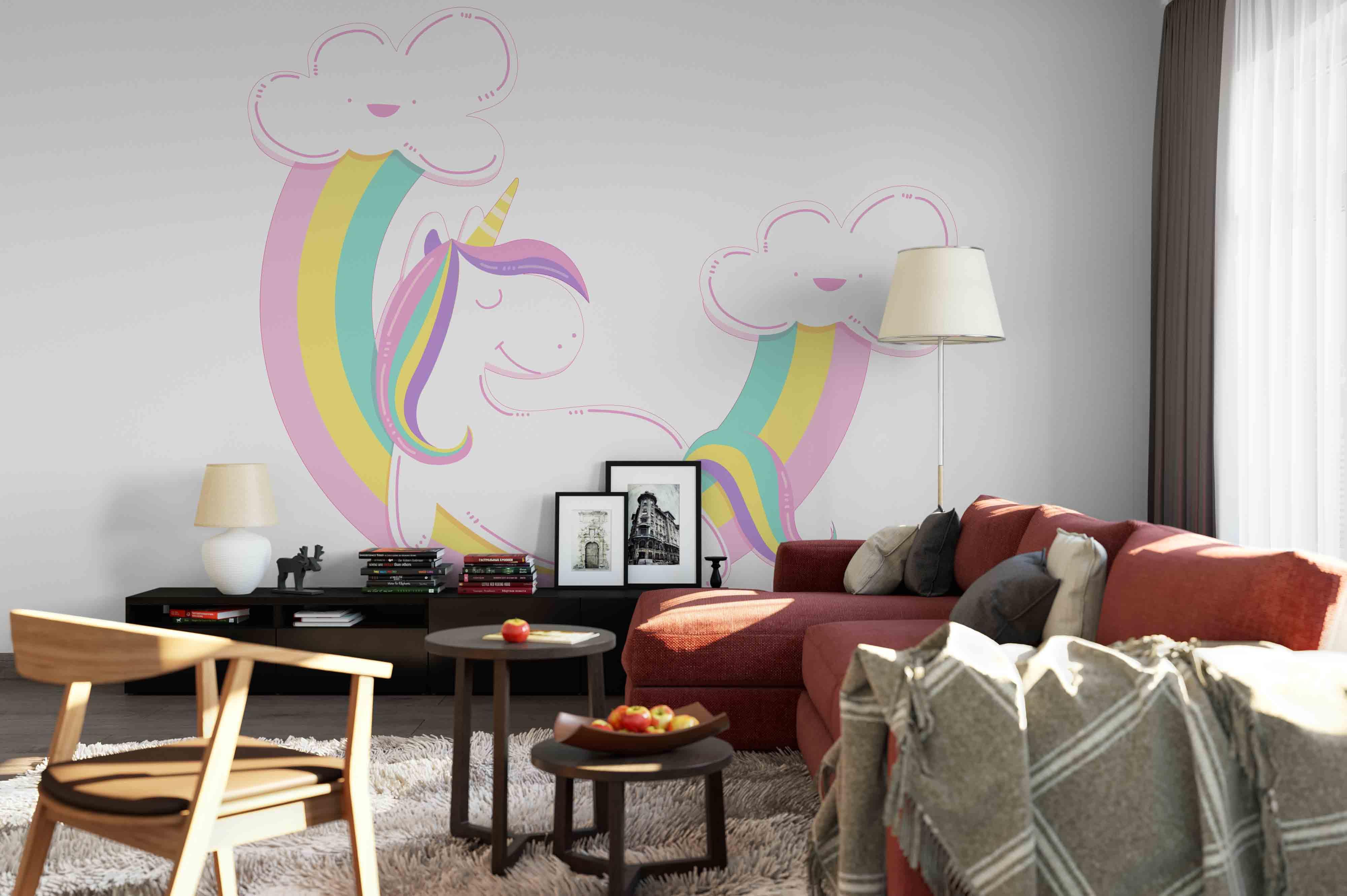 3D Unicorn Clouds Rainbow Wall Mural Wallpaper 16- Jess Art Decoration