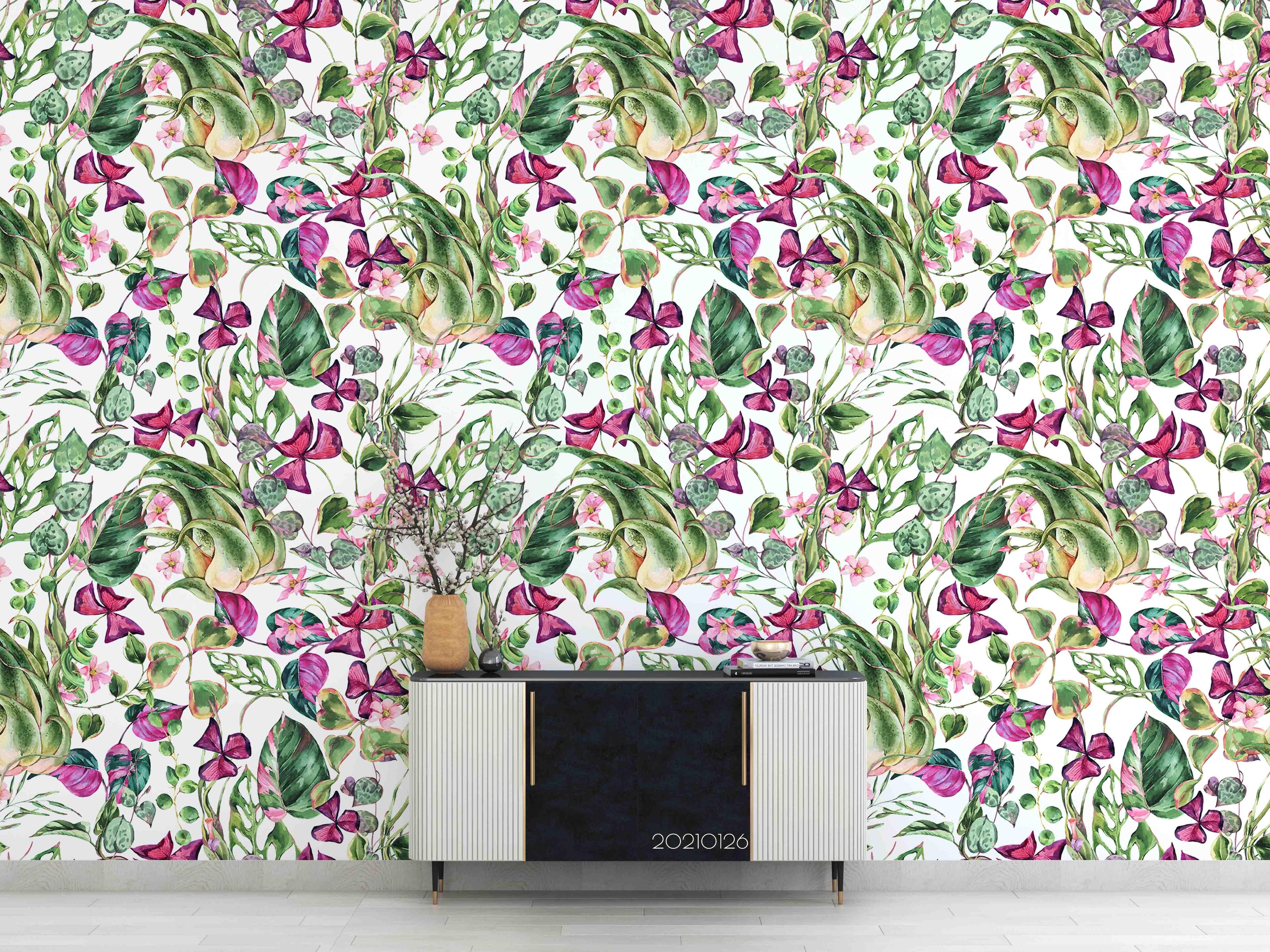 3D Watercolor Floral Leaves Wall Mural Wallpaper LQH 67- Jess Art Decoration